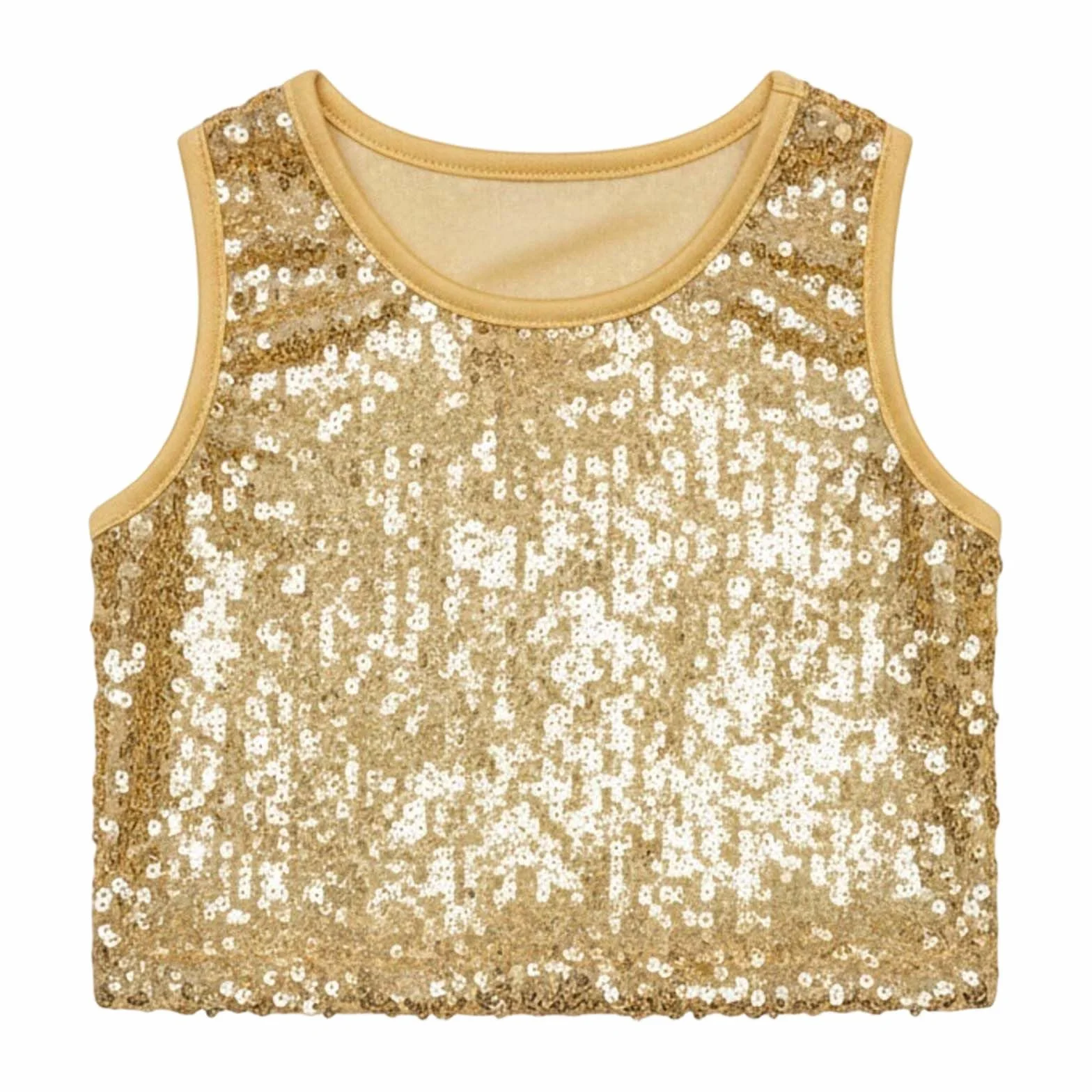 Crop Top Danse Paillettes Enfant Gilet sans Manches T-Shirt Danse Latine Moderne Jazz Gymnastique Dos Nu Col Ronde Disco Hip Hop 3-8 Ans
