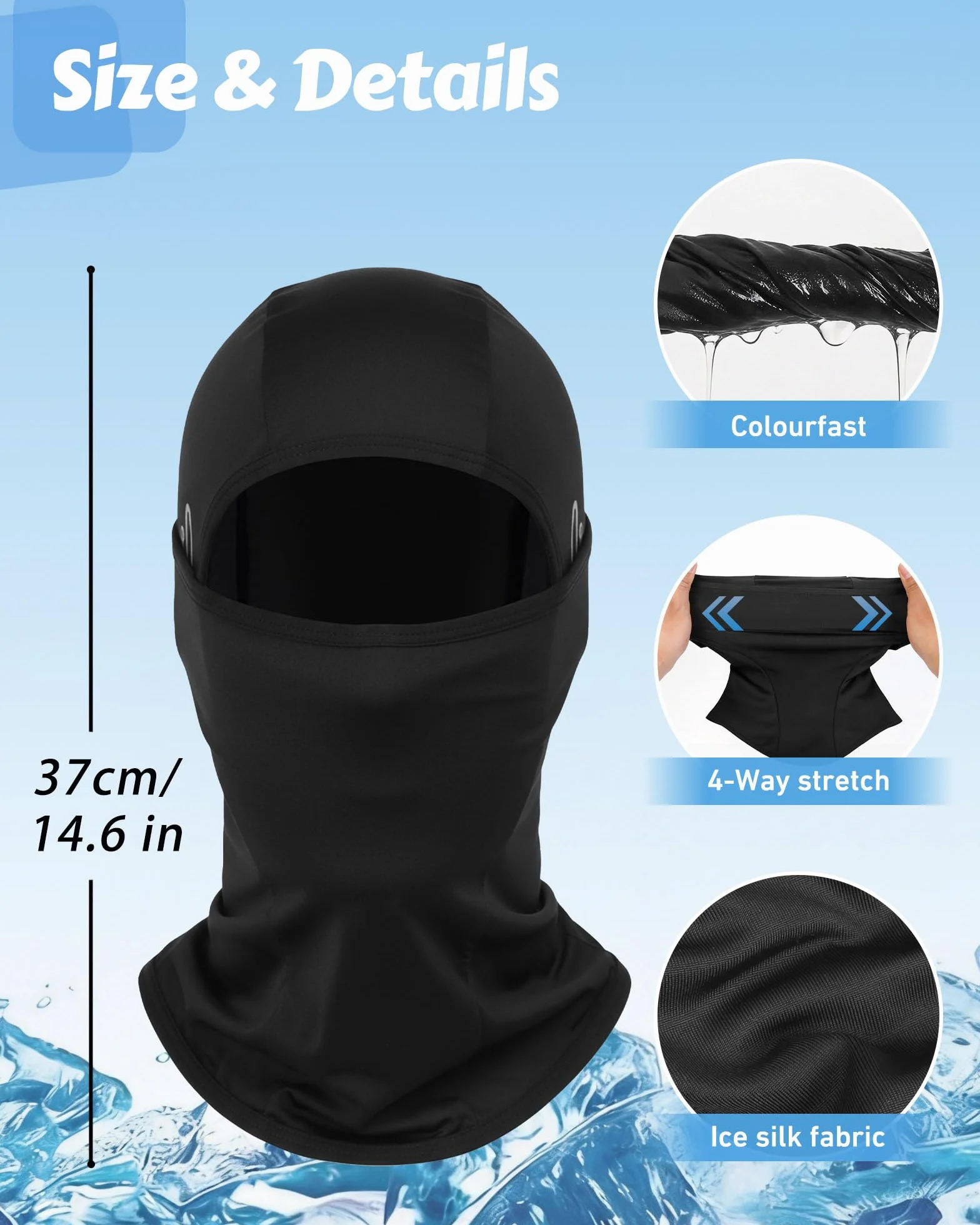 AWUMBUK Cagoule Moto Été Balaclava Masque Sport UV Tissu Glacé Respirant Homme Femme Vélo Randonnée Course Protection Solaire Anti-Insectes Noir