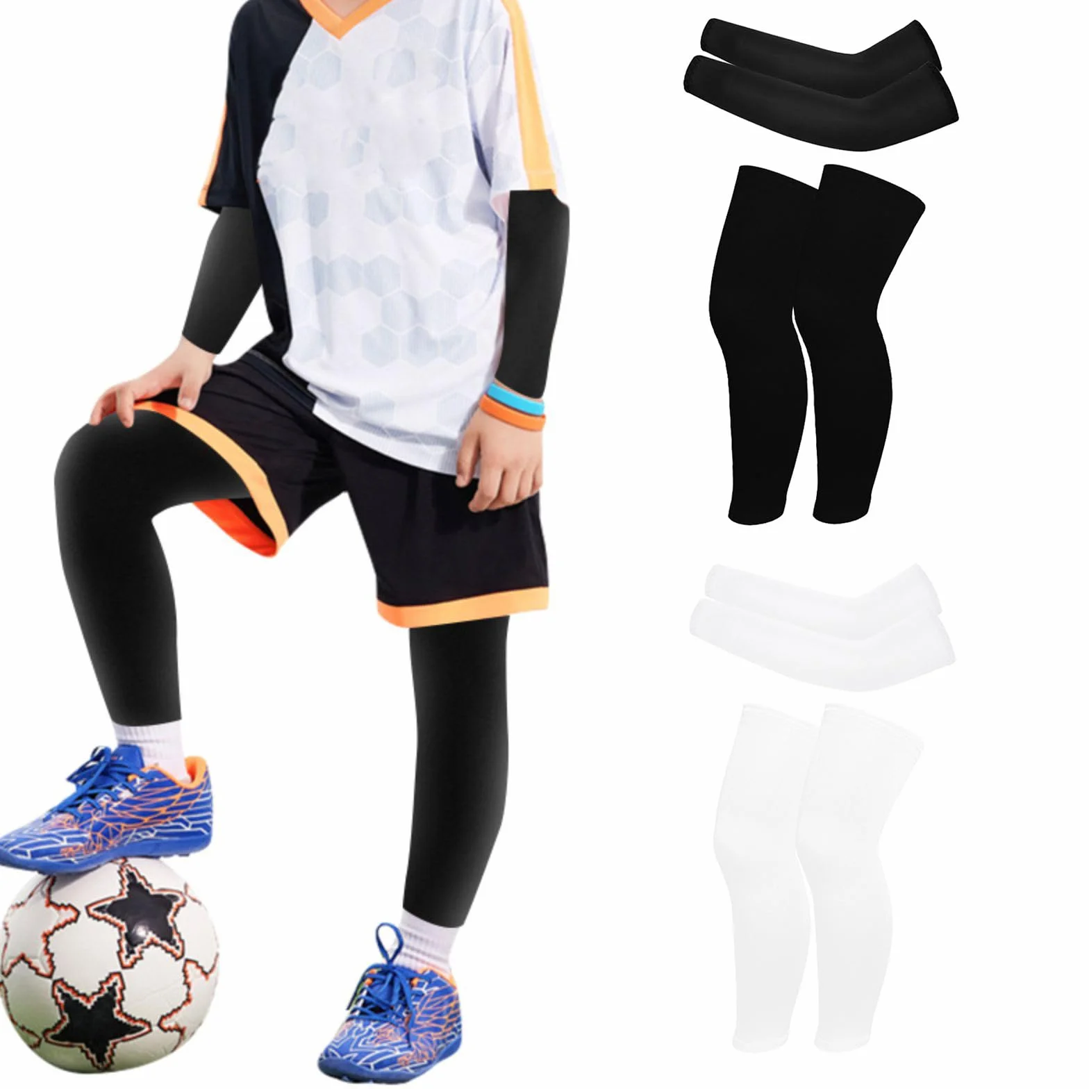Valcatch 4 Paires Manchons Sport UV Protection Bras Jambe Basket-Ball Football Volley-Ball