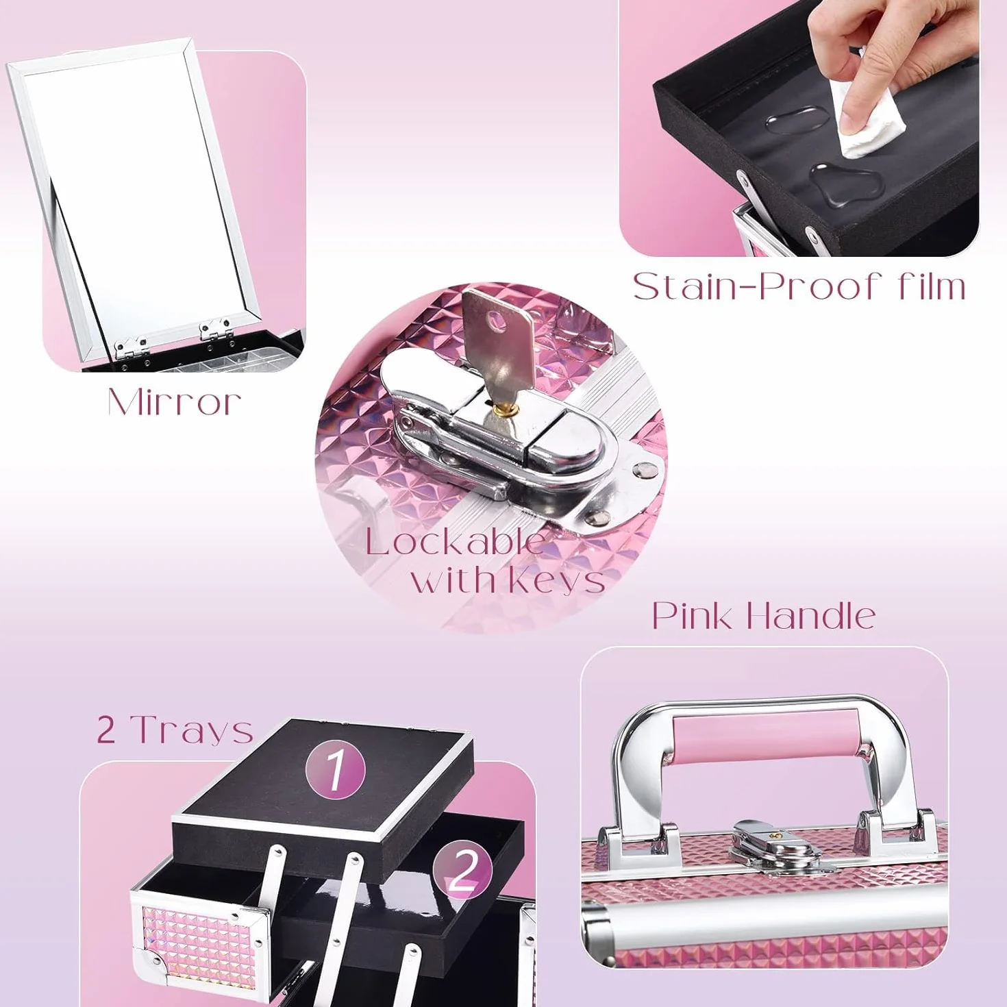 Joligrace Mallette Maquillage avec Miroir Valise Vanity Rangement Coiffure Beauty Case Rose