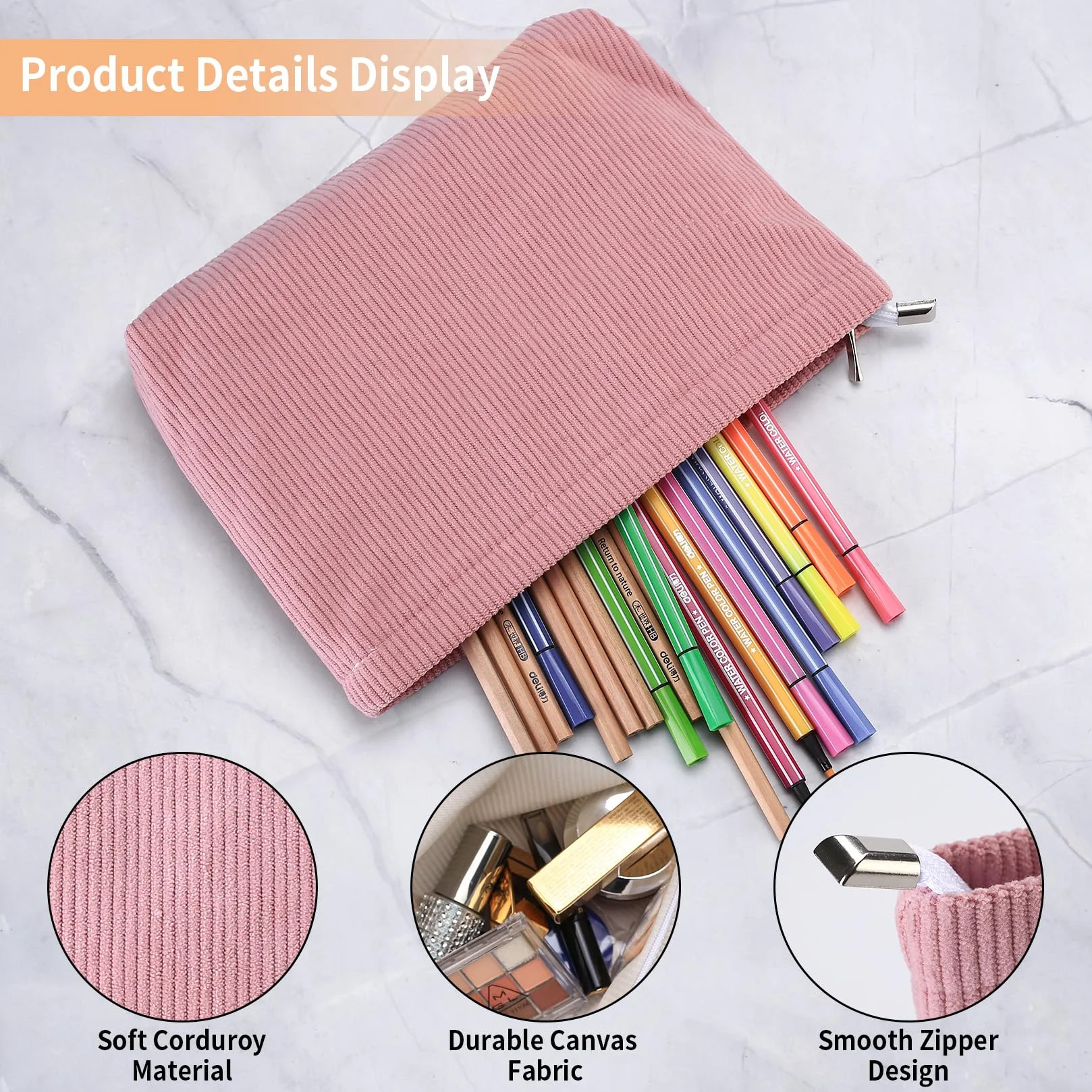 Lot de 4 Petites Trousses de Maquillage Voyage avec Fermeture Éclair, 26 x 19 x 5,5 cm, Rose