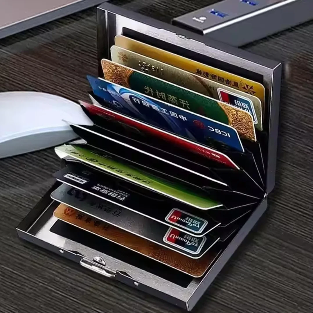 Porte-Cartes RFID Métal 10 Compartiments Protection RFID NFC Étui Carte Bancaire Homme Femme