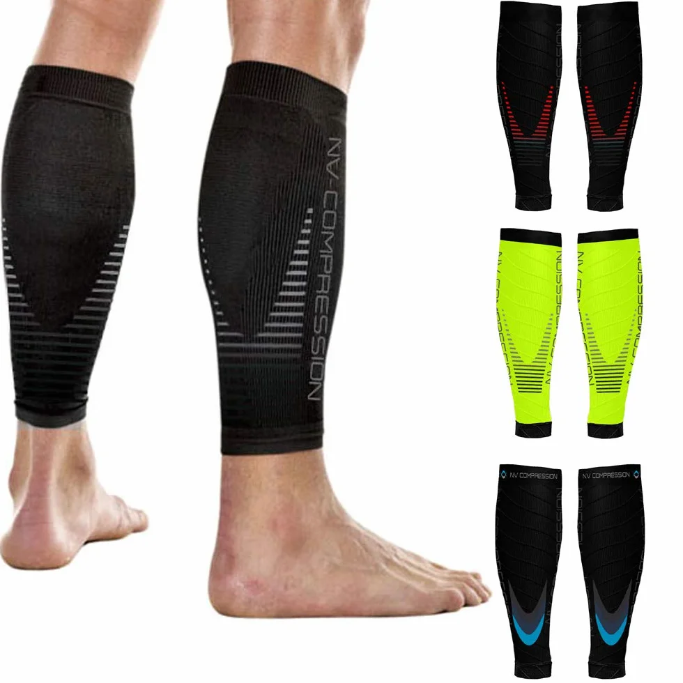 Manchons de compression pour les mollets Race and Recover Running Cycling Crossfit Gym Noir Bleu L-XL