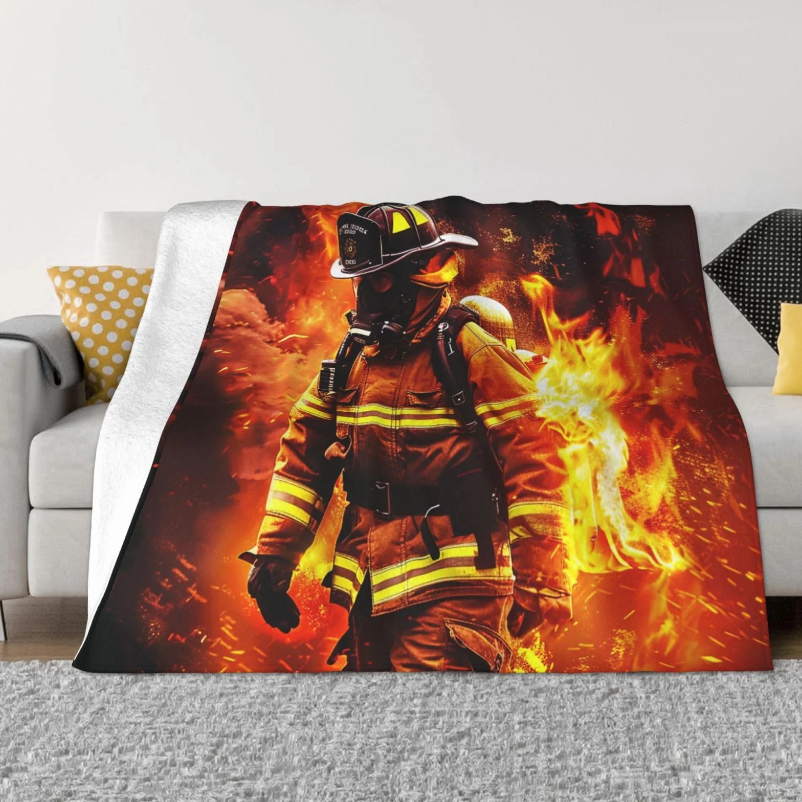 Couverture en flanelle pompier 150 x 200 cm pour canapé lit voiture