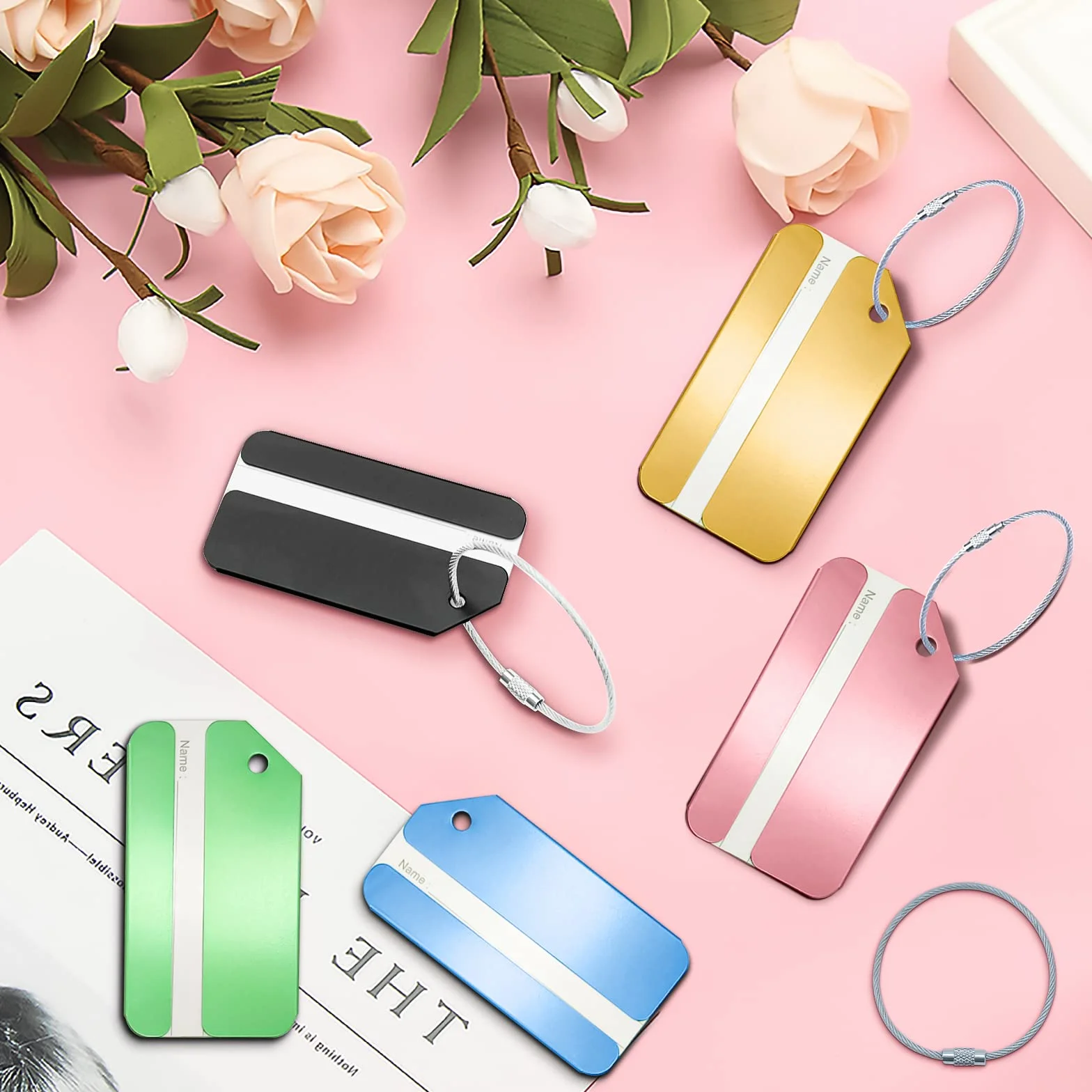 Étiquettes de Bagage en Aluminium Lot de 10 pour Valises - Luggage Tag Métal avec Porte-Nom