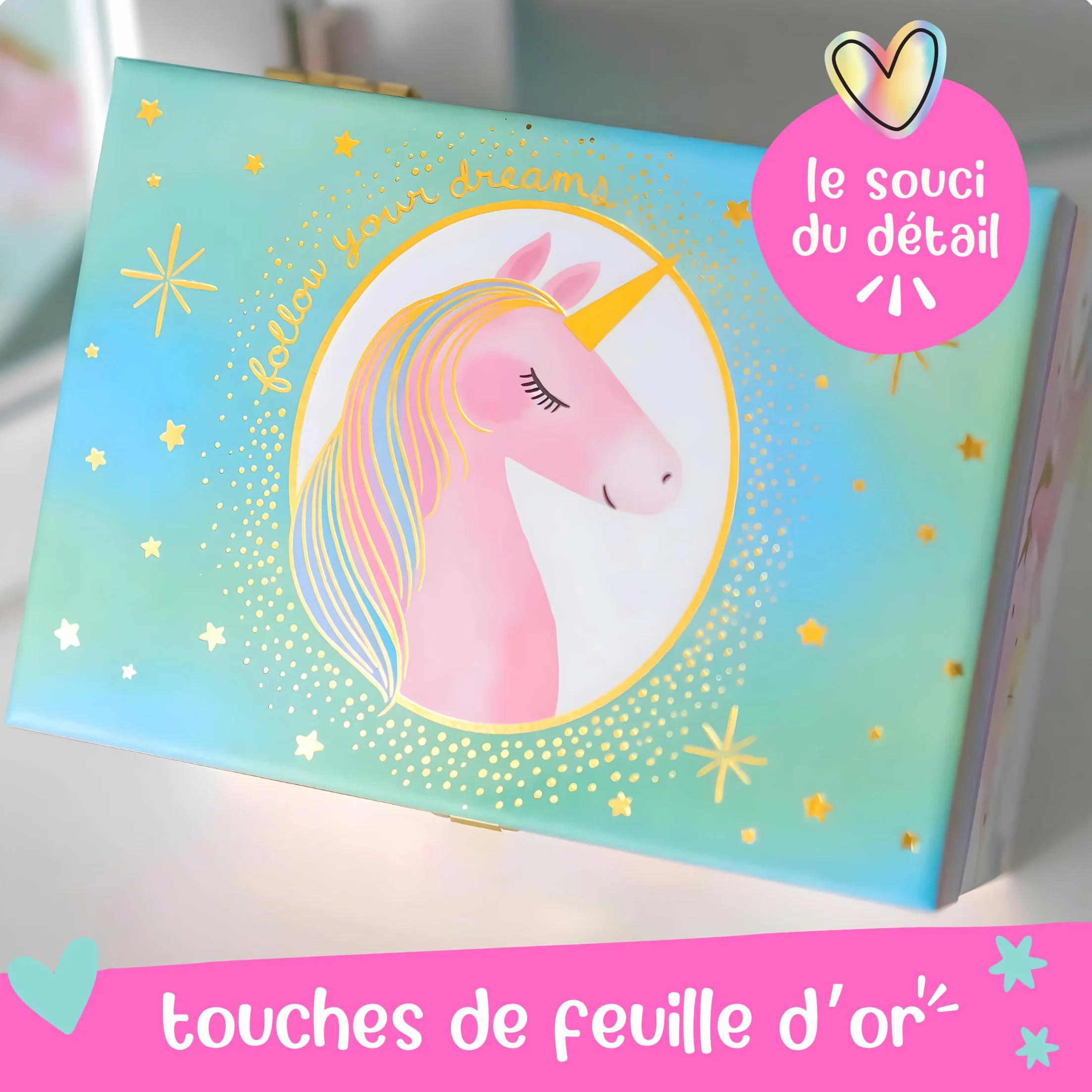 Giggle & Honey® Boîte à Bijoux Musicale Licorne pour Filles avec Miroir Cadeau 3-10 ans
