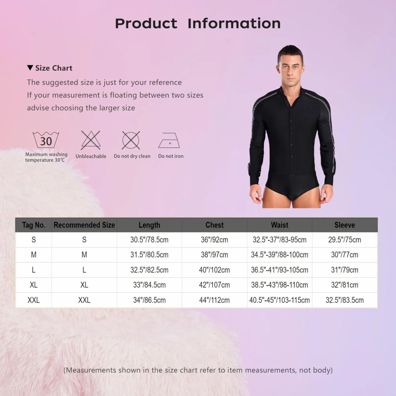Justaucorps Danse Latine Homme Body Gym Ballet Manches Longues Tenue Spectacle S-XXL