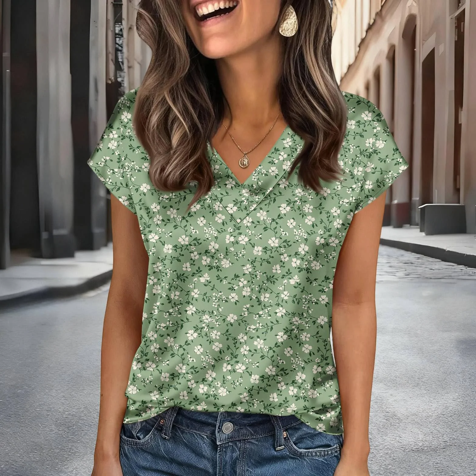 Tee Shirt Manche 3/4 Été Grande Taille Sport Col V