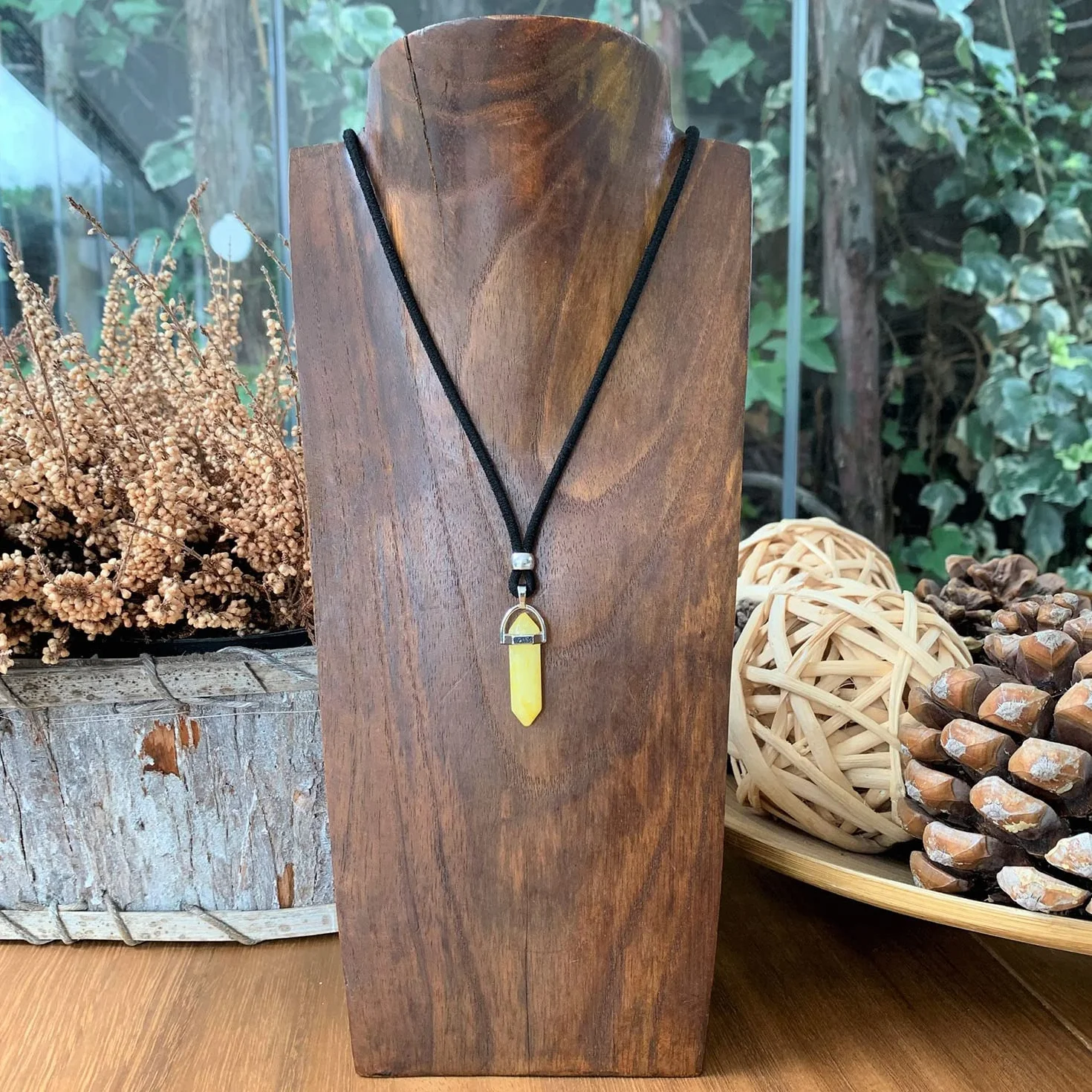 ASTER ALHELÍ Pendentif Homme et Femme avec Pierre Naturelle – Collier Sautoir Artisanal Fait Main, Bijou Bohème