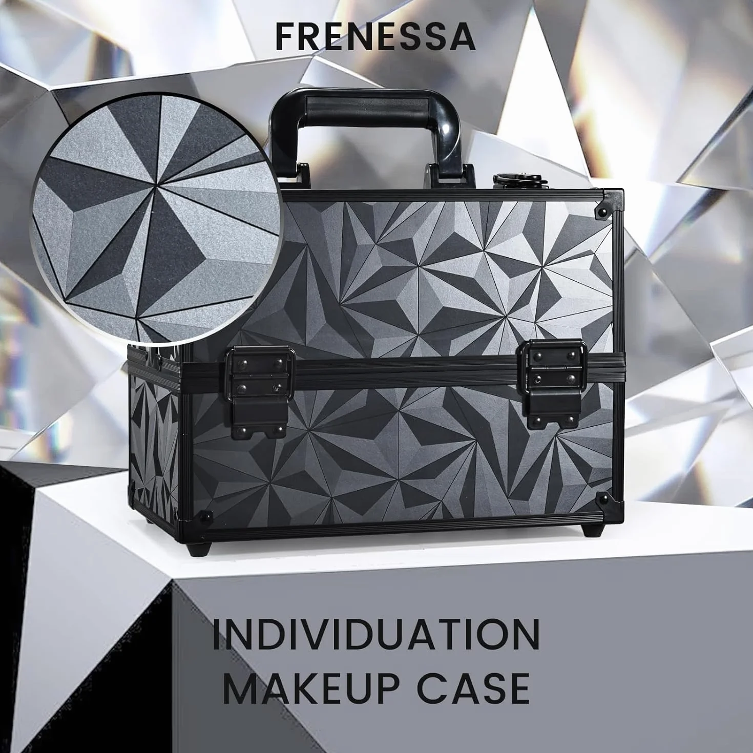 Mallette à Maquillage Valise Aluminium avec Doubles Serrures, Noir Grisâtre