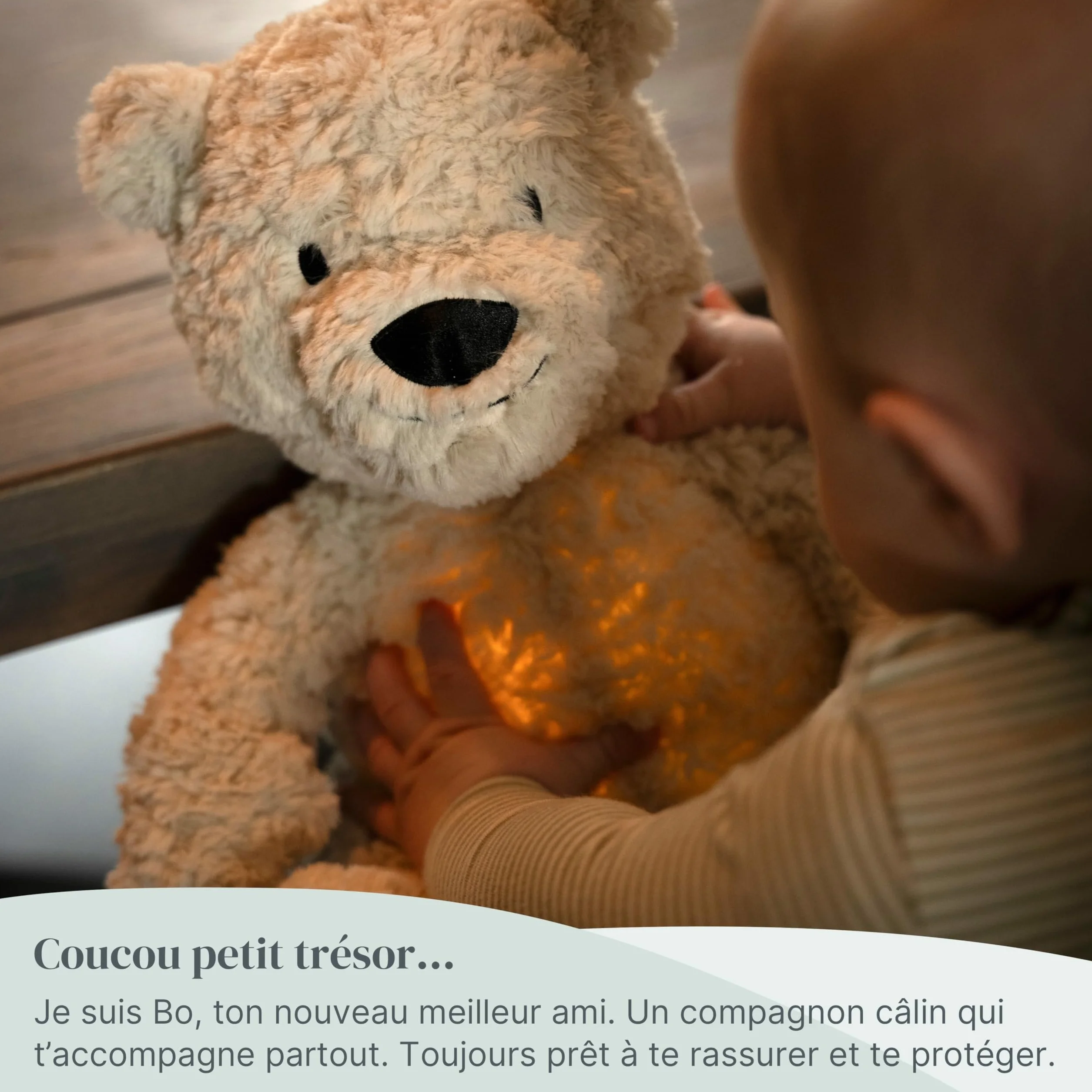 Baby's Only Ours en peluche avec entraîneur de sommeil musical et veilleuse bébé bruit blanc taupe