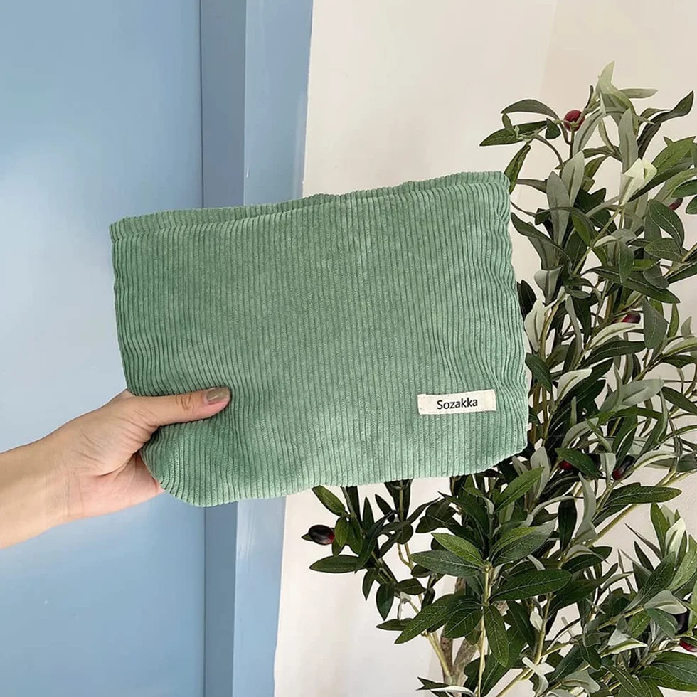 Pochette Maquillage Trousse de Maquillage Tissu Sac à Cosmétiques à Glissière Sacs à Main Portables pour Femmes Trousse de Toilette Voyage Imperméable Vert