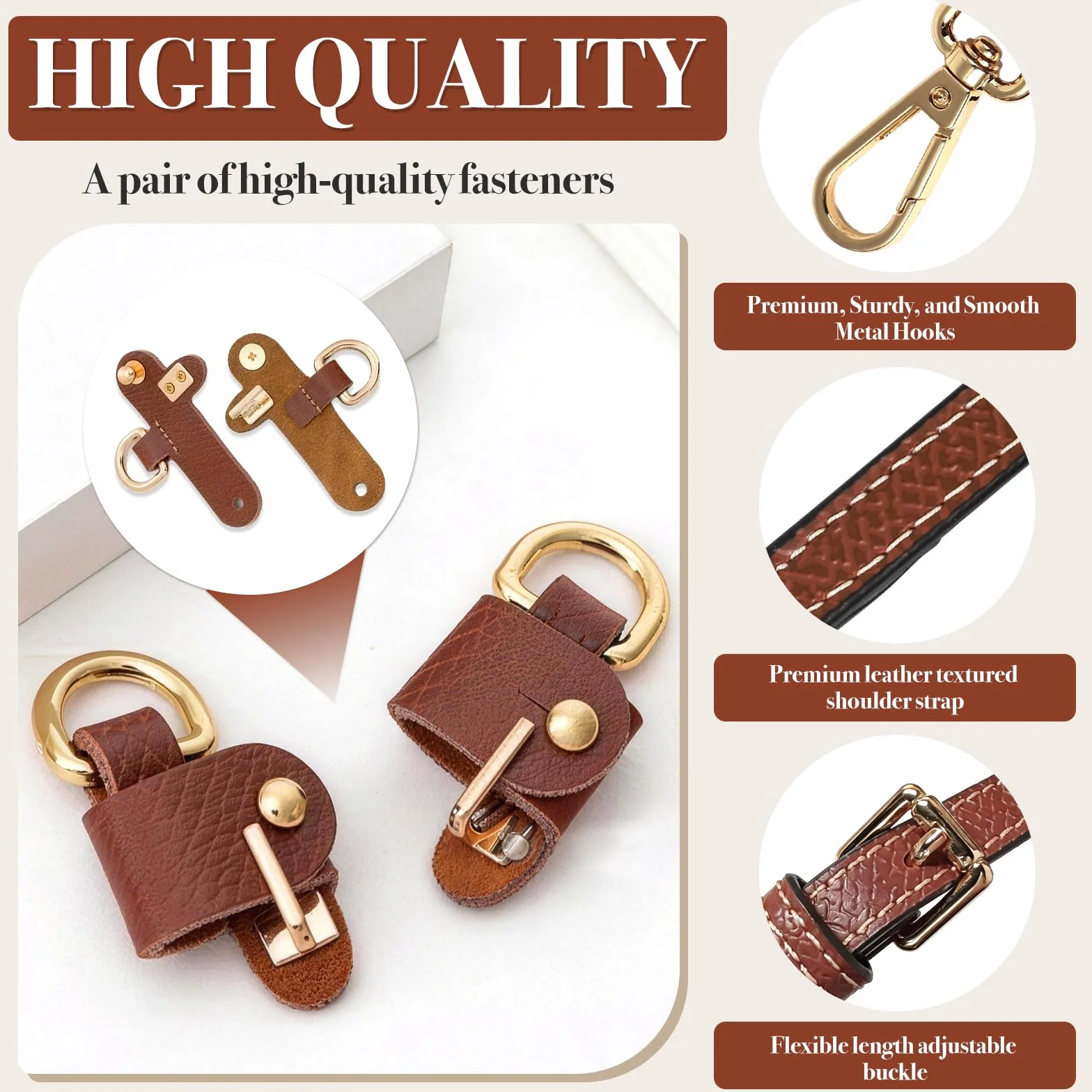 Longchamp Bandoulière Sac Mini Réglable Cuir sans Perforation Adaptateurs Anse Universelle Femme Cognac Largeur 1.2cm