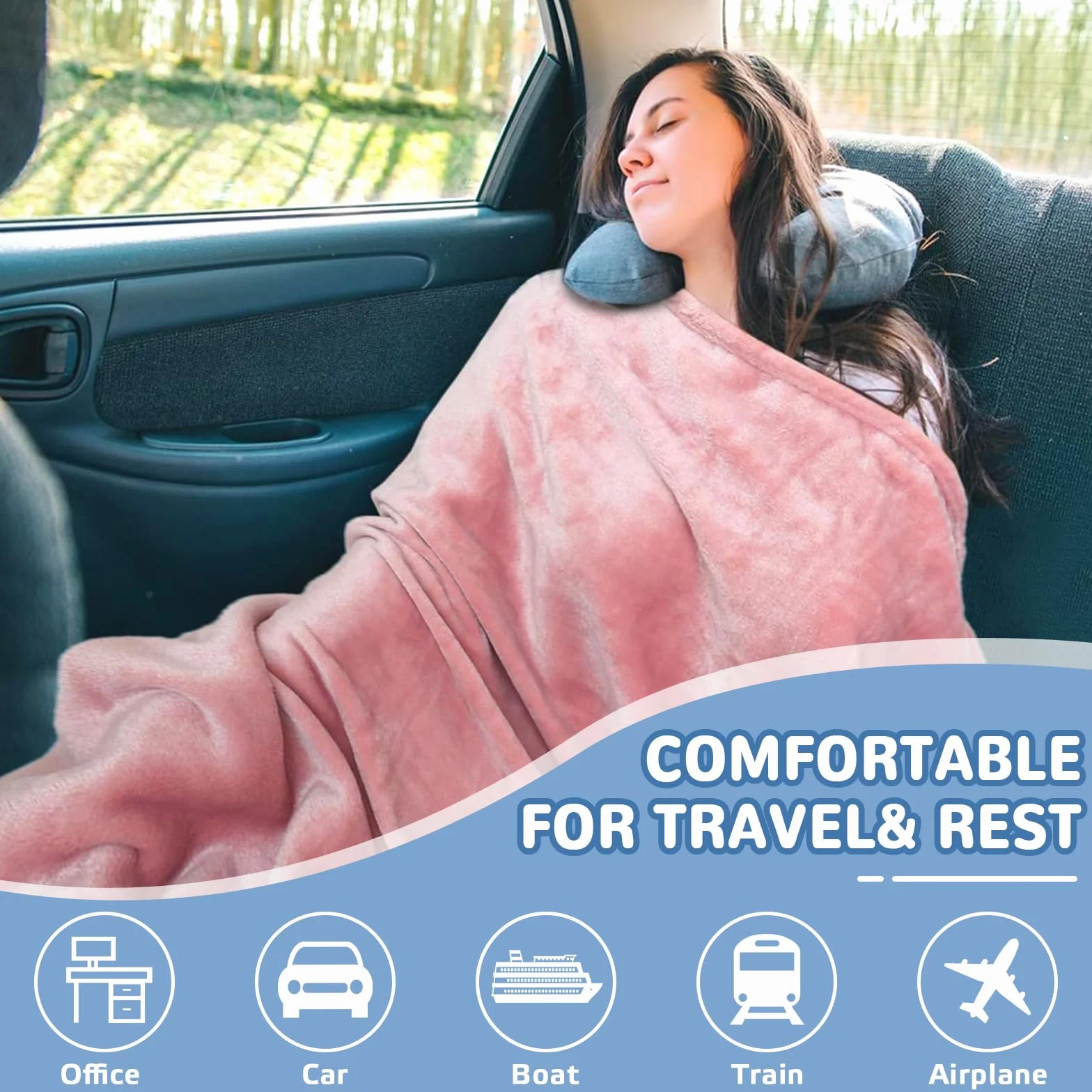 Couverture de voyage 2 en 1 avec taie d'oreiller douce - Coussin transformable - Couverture d'avion chaude