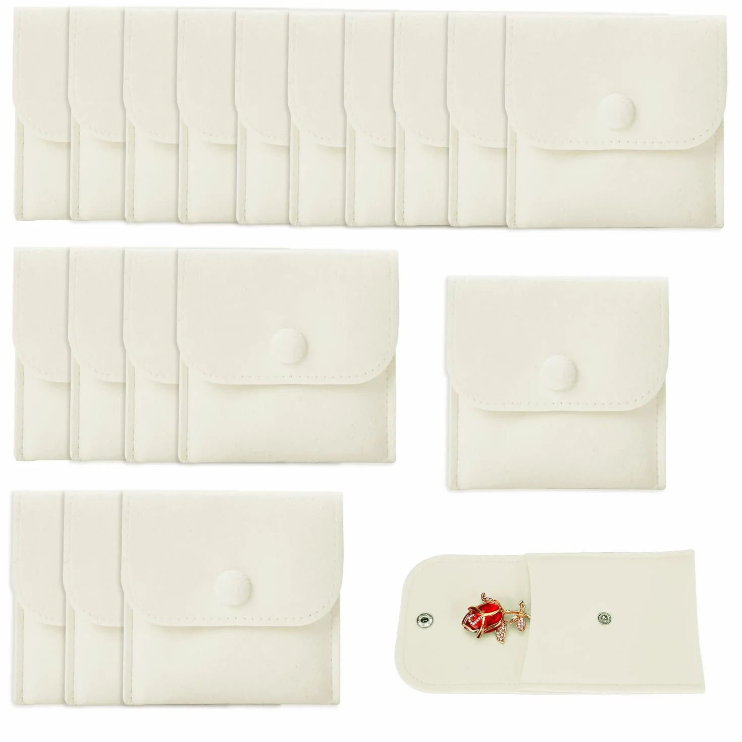 Pochettes à bijoux de luxe en microfibre Beige 7 x 7 cm Lot de 20