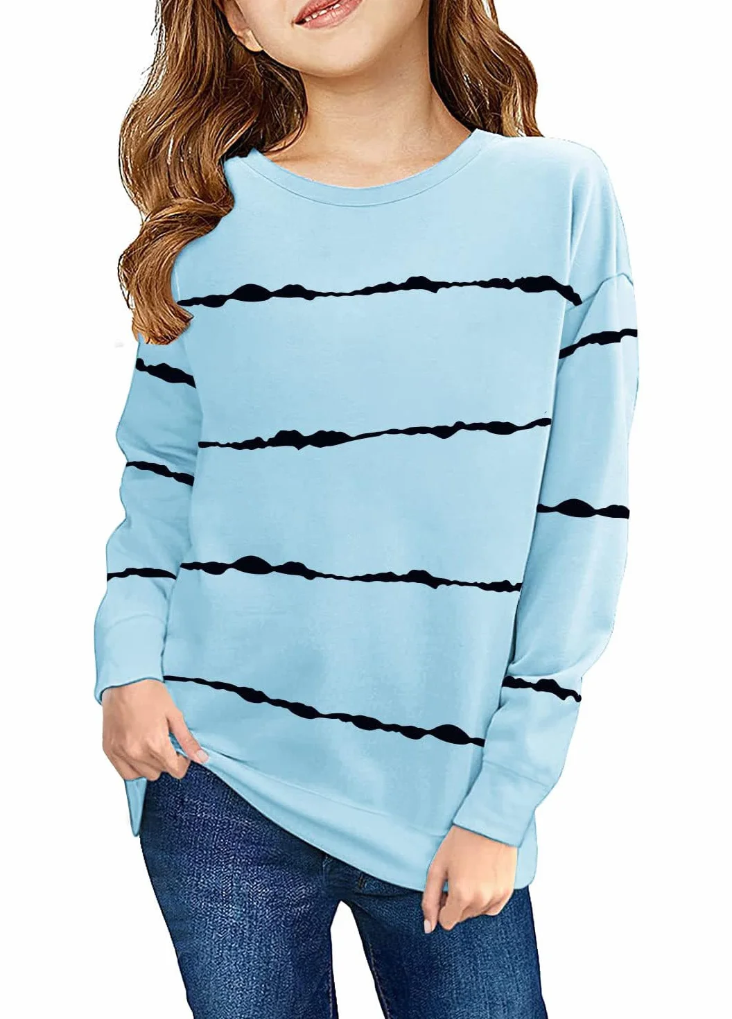 Haloumoning Sweatshirt Fille Rayures Col Rond Manches Longues