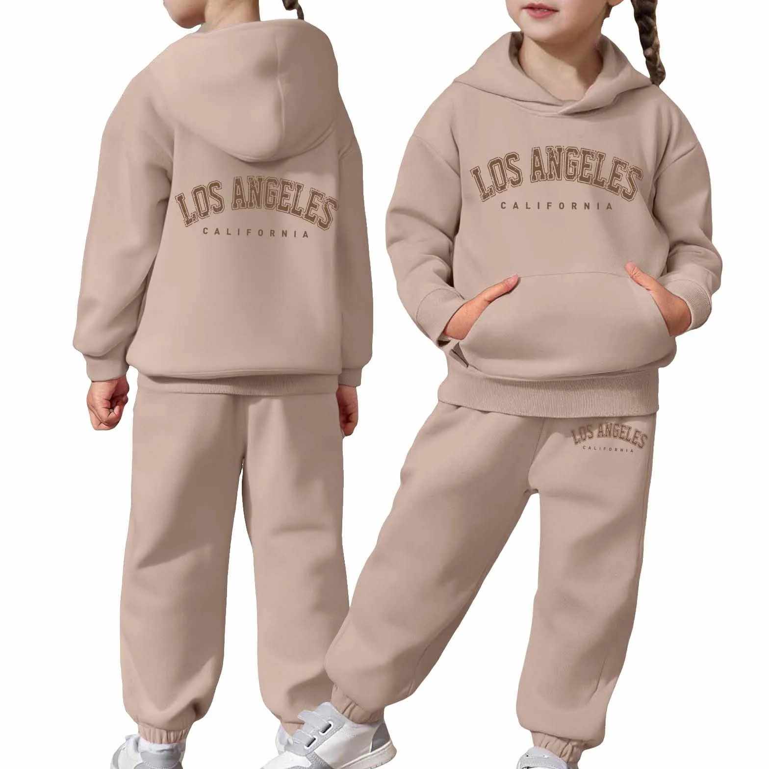 Survêtement Enfant Fille Ensemble Sport 2 Pièces Sweat Capuche Pantalon Jogging Lettre Imprimé Tendance Unisex Automne Hiver