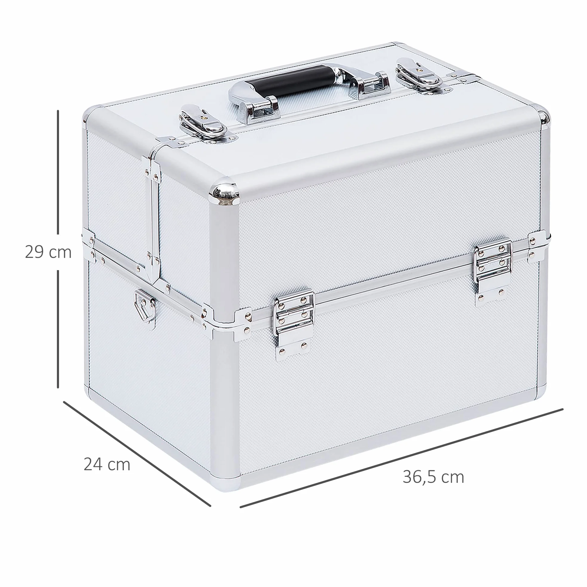HOMCOM Mallette Maquillage Valise Cosmétique 3 Niveaux avec Clés 36,5 x 24 x 29 cm Argent