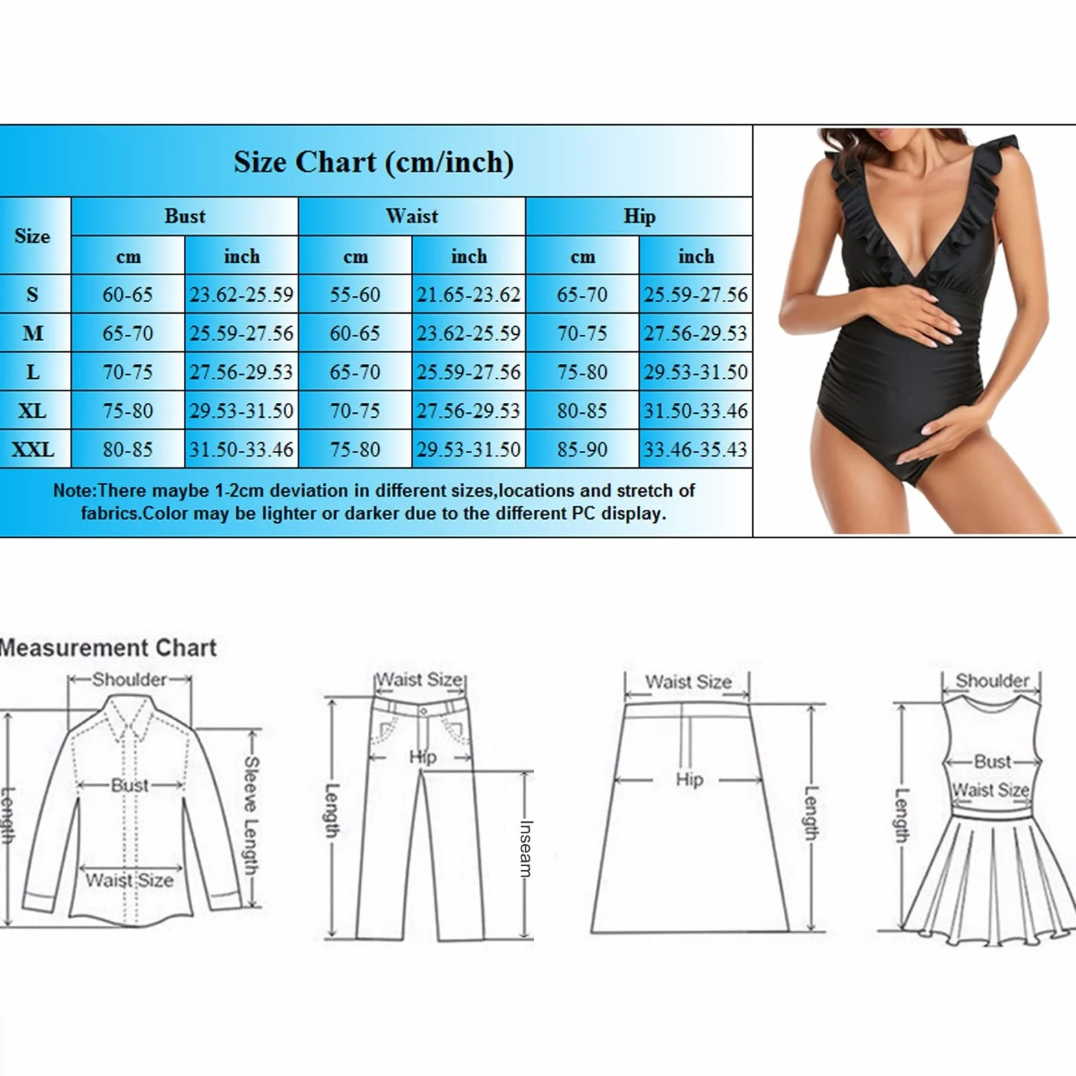 Maillot de Bain Maternité Une Pièce Col en V pour Femme Enceinte