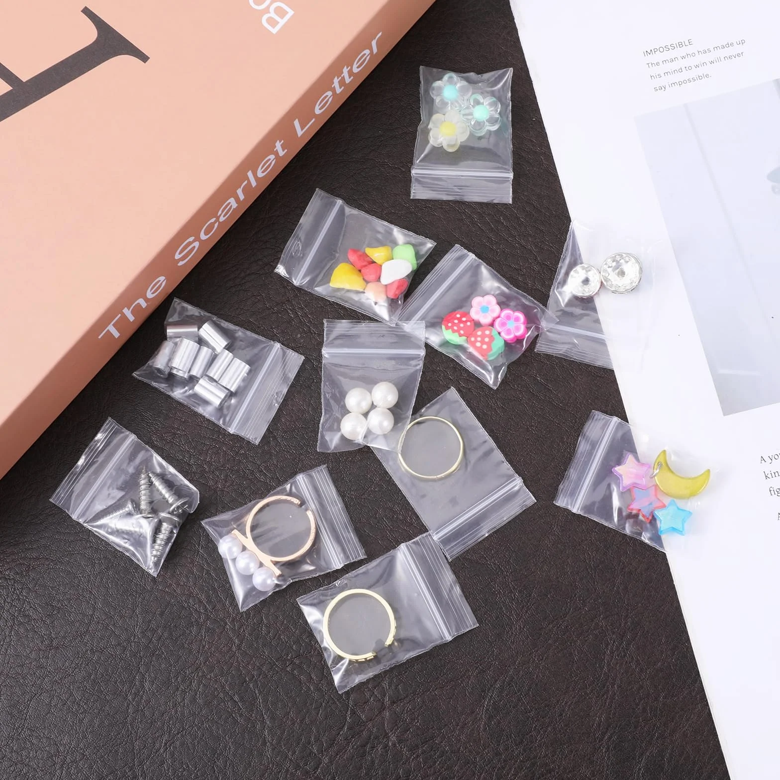 Lot de 100 petits sacs en plastique transparents 4 x 3 cm réutilisables pour bagues boucles d'oreilles bonbons
