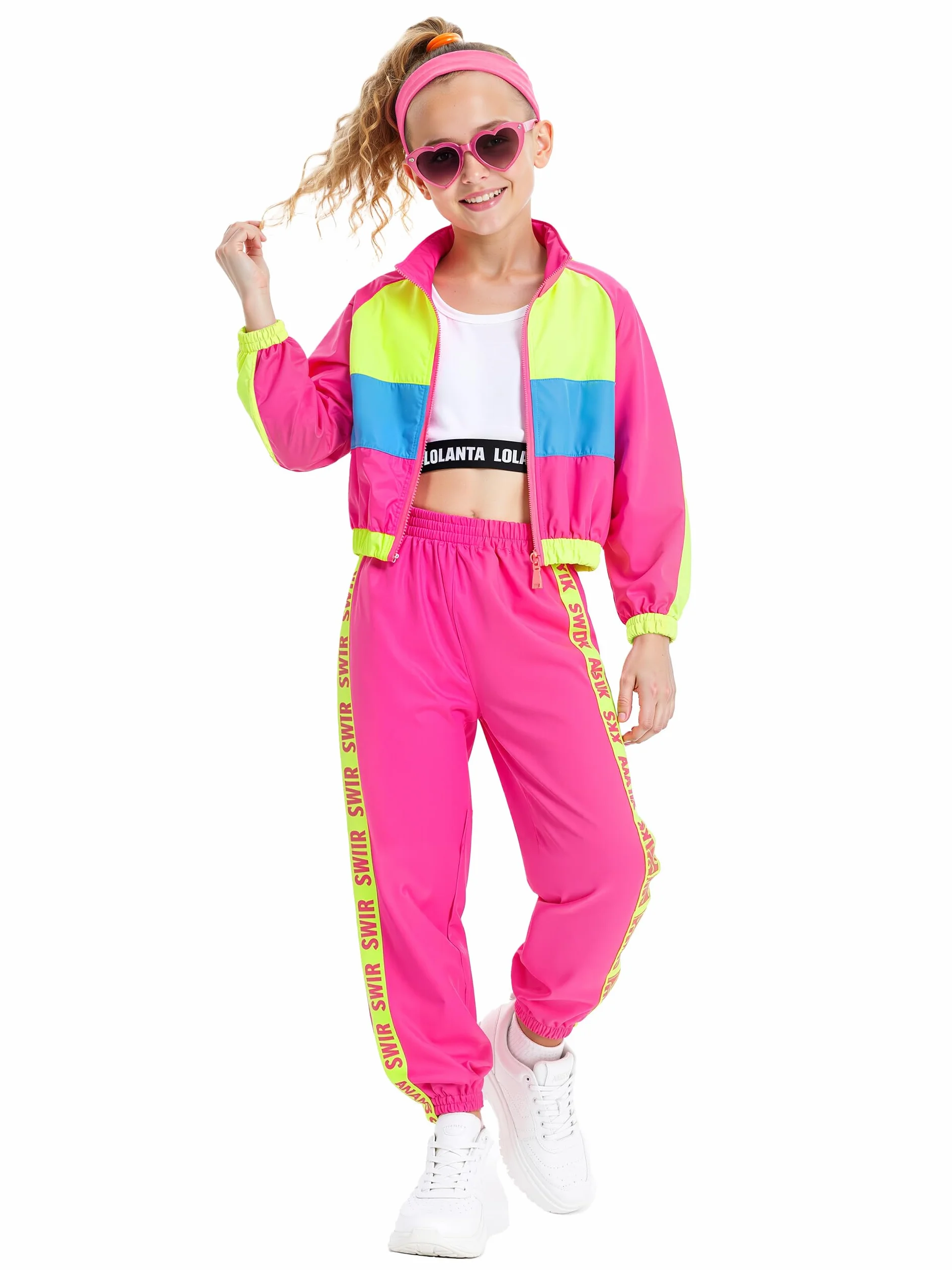 LOLANTA Ensemble 3 Pièces Hip-Hop Filles Survêtement Rétro Colorblock Années 80 4-13 Ans