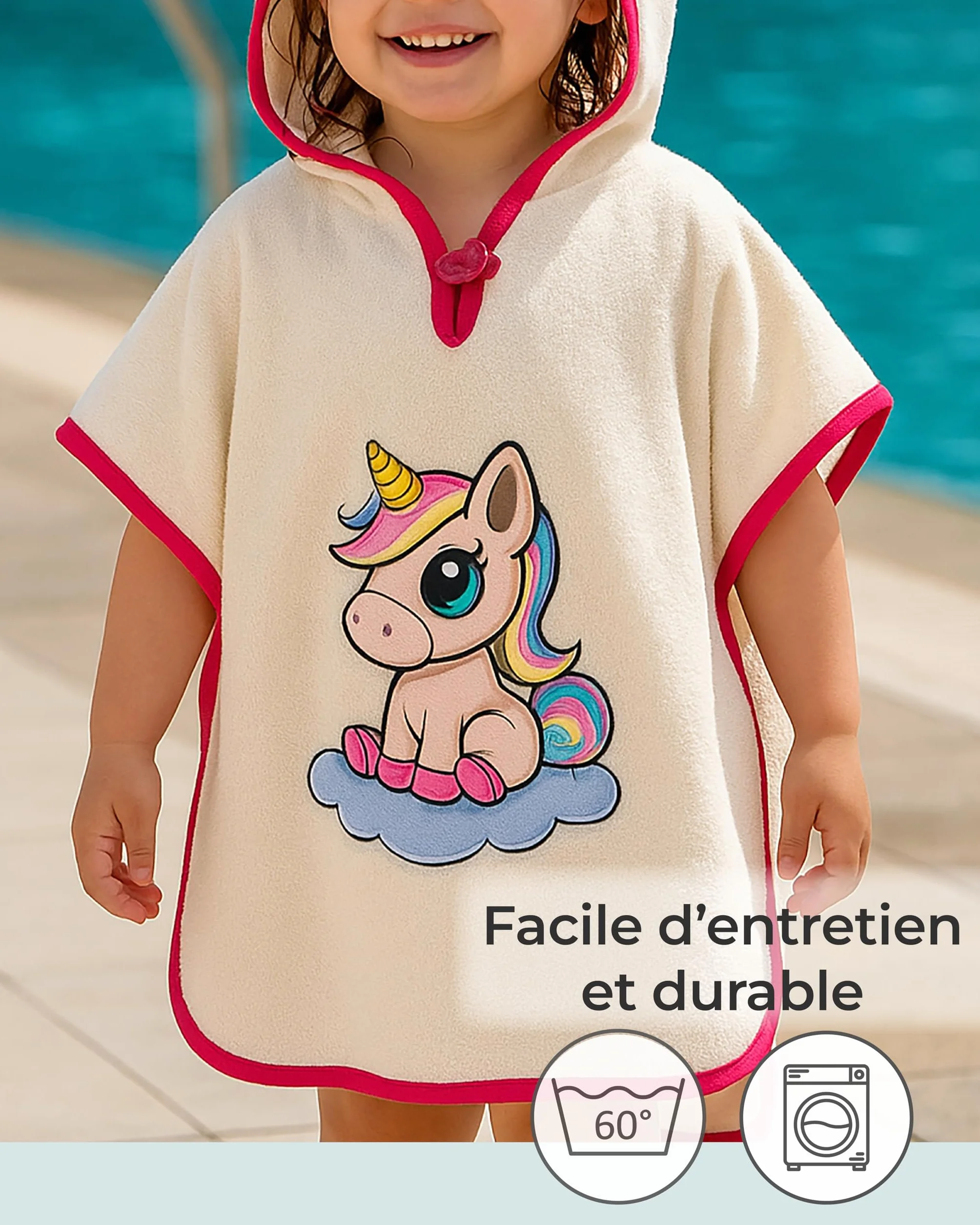 Poncho de bain enfants 100% coton OEKO-TEX LAYNENBURG avec capuche bébé garçon fille serviette éponge