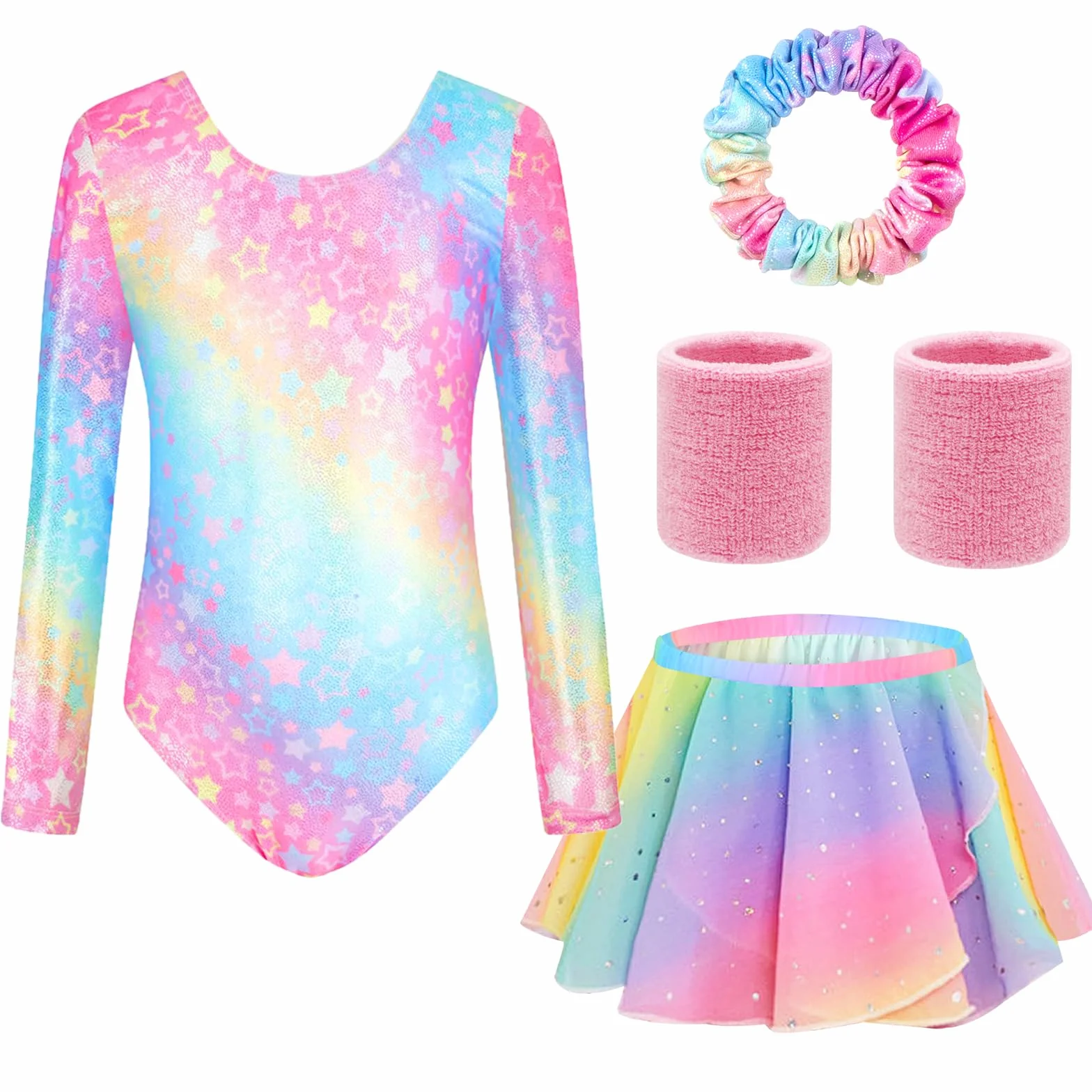Justaucorps Gymnastique Fille Ensemble 5 Pièces Sans Manches Tenue Danse Ballet 4-9 Ans