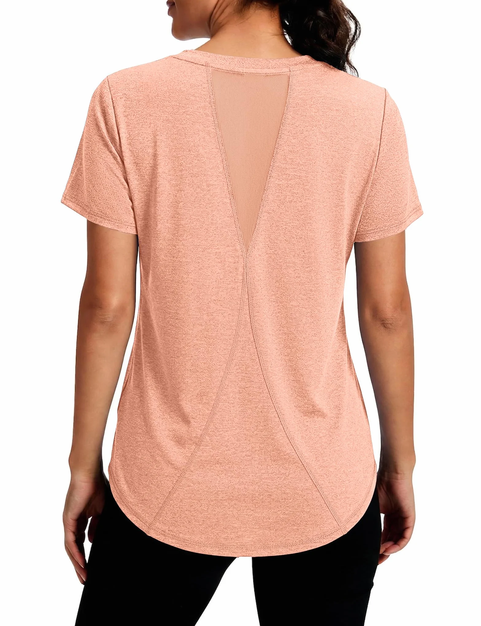 T-Shirt Sport Femme Col en V Manches Courtes Respirant Léger Séchage Rapide Yoga Running Fitness