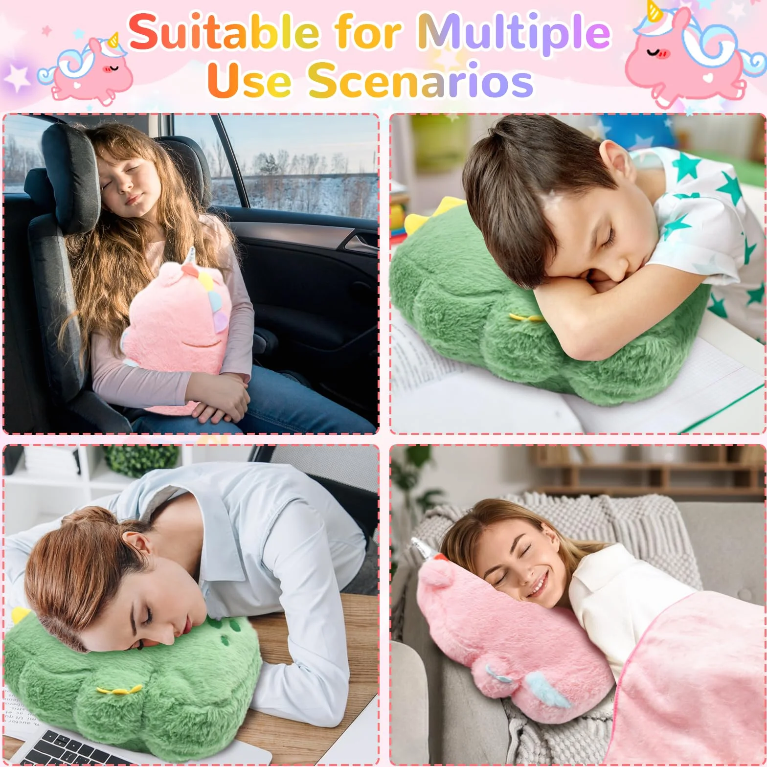 Cyiecw Unicorn Couverture à Coutures Coussinées 100x170 cm Oreiller 35x33 cm Peluche Enfants Cadeau Filles Garçons Rose