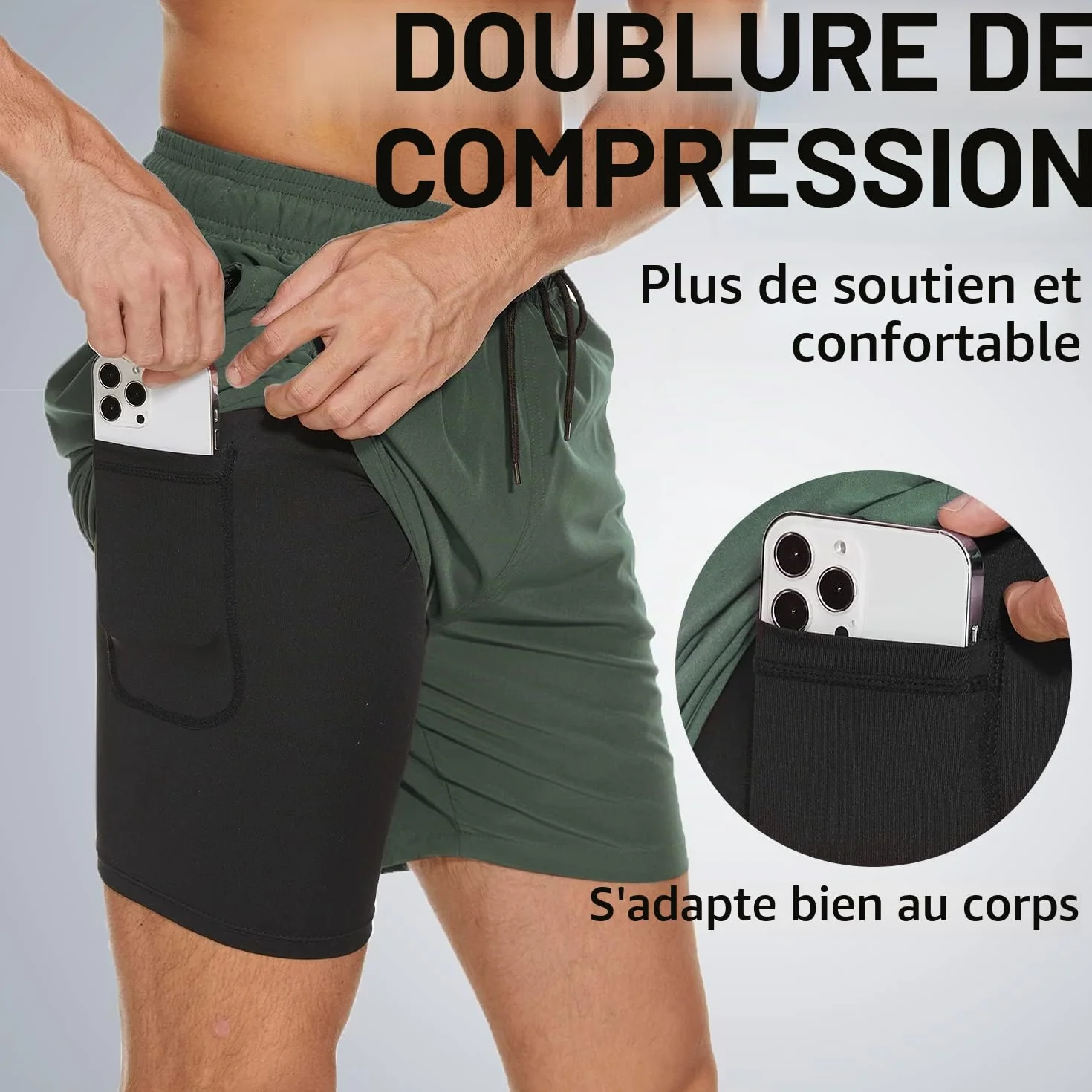 Arcweg Maillot de Bain Homme étanche Séchage Rapide 2 en 1 avec Doublure Compression