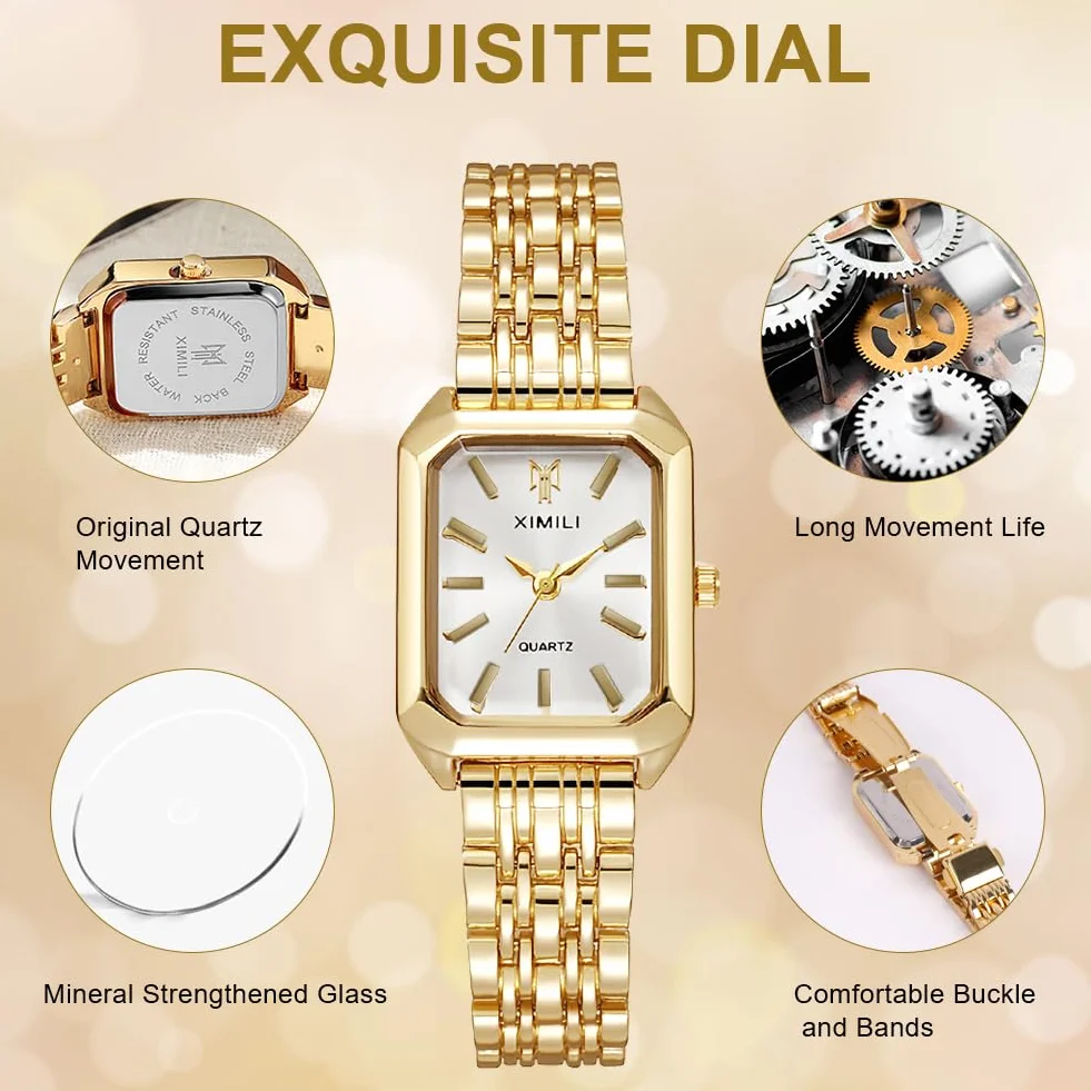 OFFCUP Montre Femme 32 mm Carrée Analogique Quartz Acier Inoxydable Bracelet Élégant Minimaliste