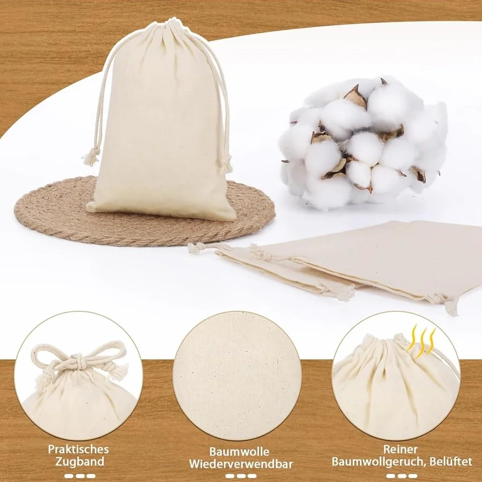 WANYI 3 Pièces Pochon Tissu 30x40cm Sac en Tissu avec Cordon de Serrage Cadeaux Anniversaire