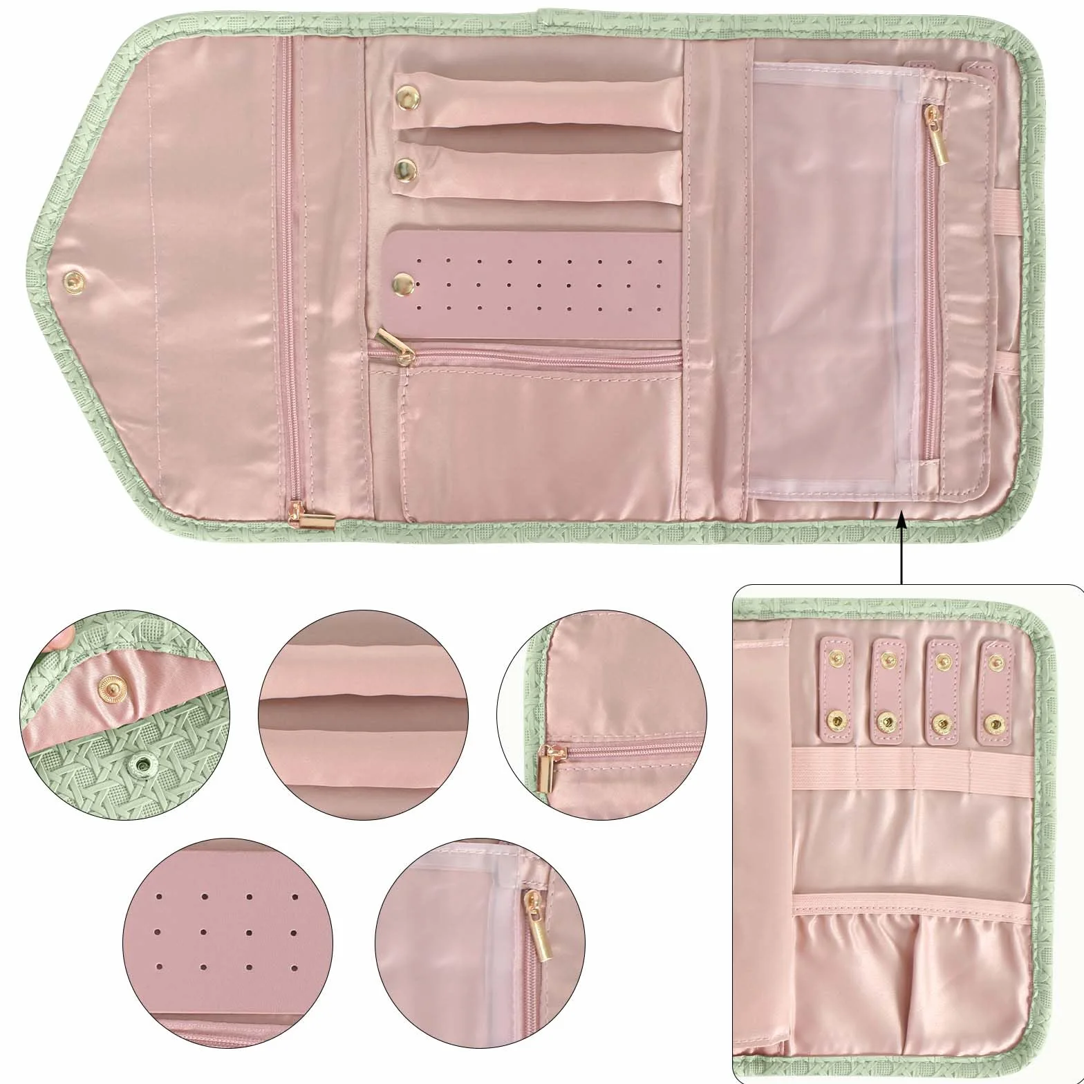 Sac à Bijoux en Rouleau Pochette Voyage Imperméable Organisateur Pliable Vert