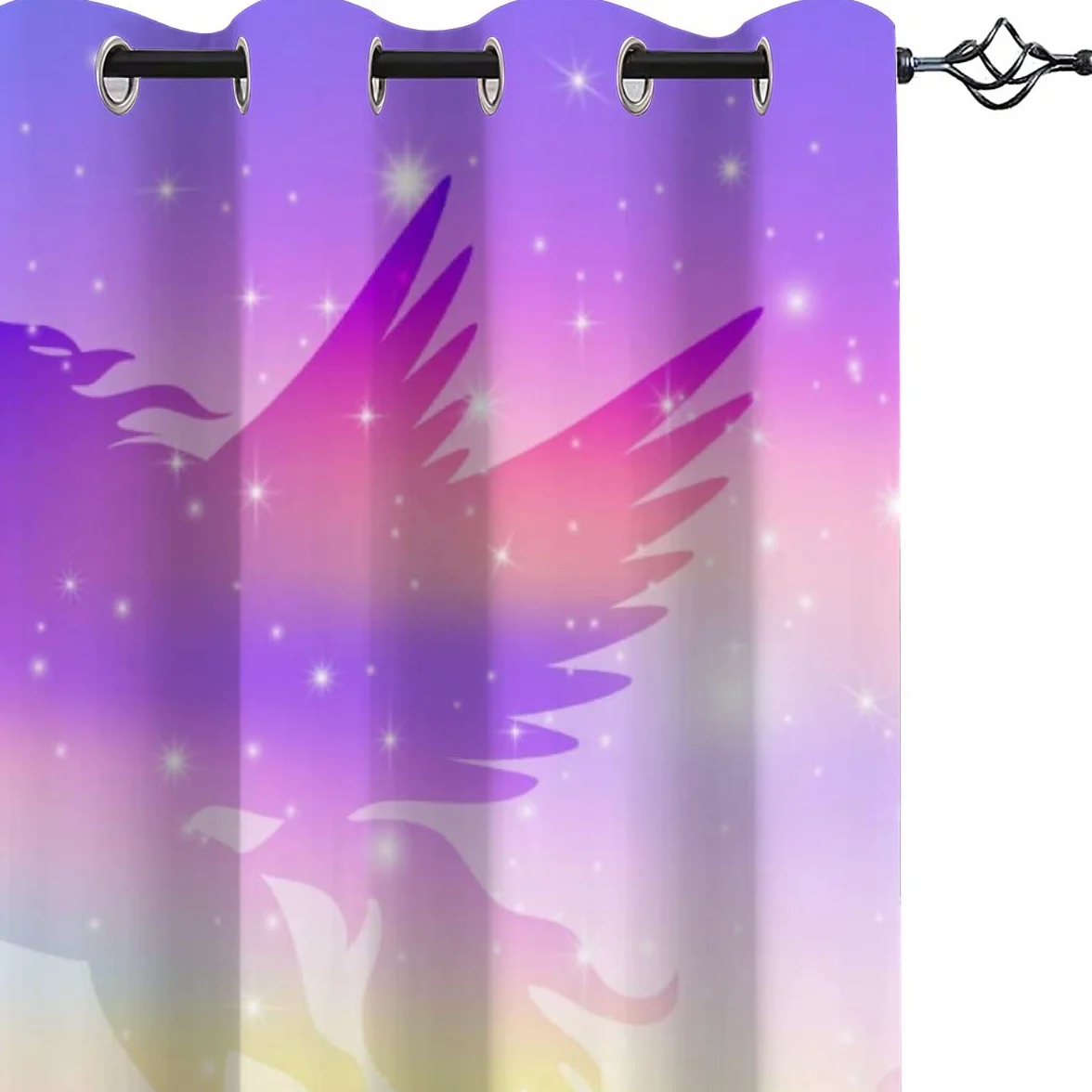 Cheval Arc-en-Ciel Rideau Occultant Lot de 2 3D Impression Violet Motif Rideaux Acoustiques Opaque 140x160 cm