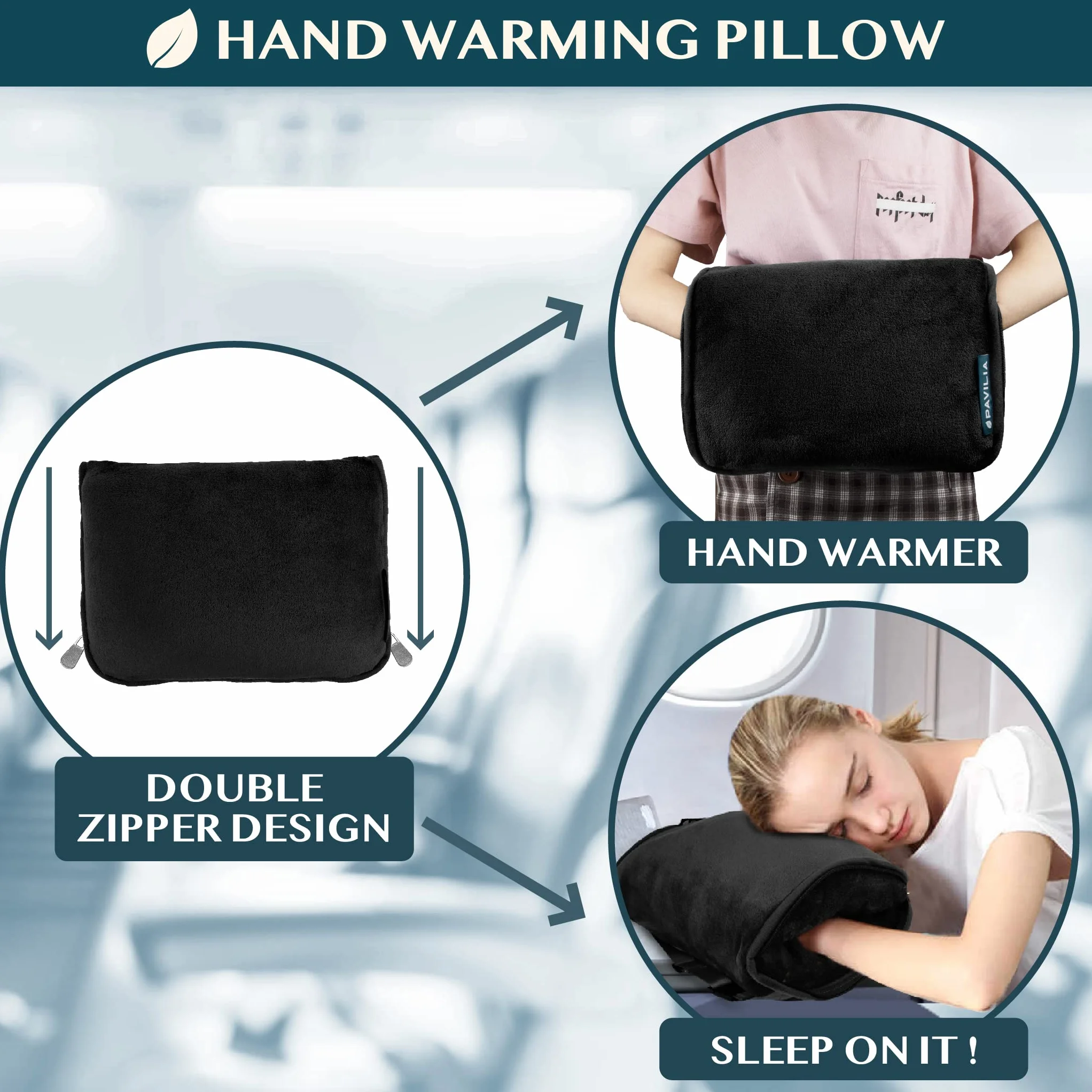 PAVILIA Travel Blanket Pillow 2-in-1 Combo Set, Compact Packable Plane Blanket, Flight Essentials Car Pillow, 60x43 Black