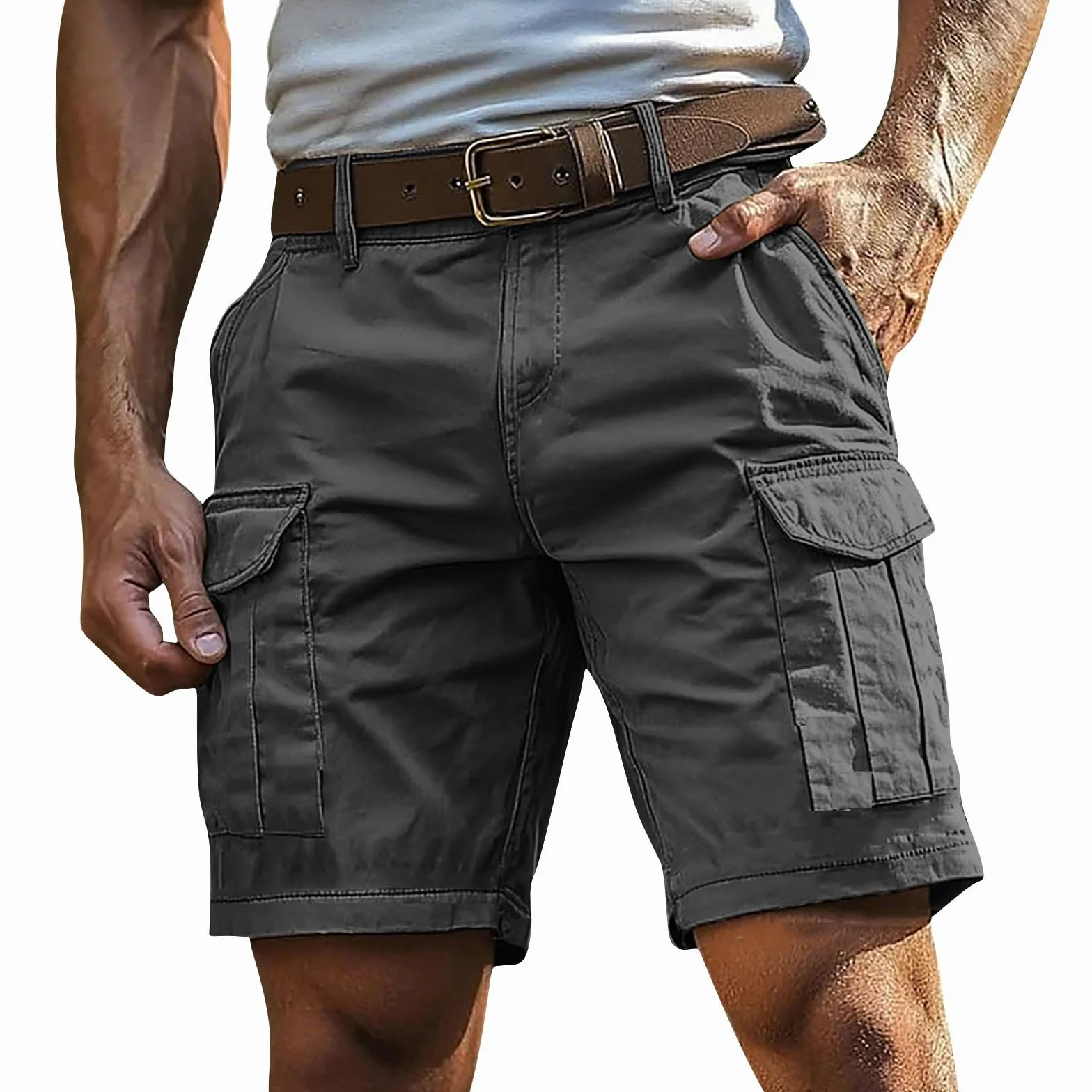 Short Homme Cargo Décontracté Coupe Ample Poches Latérales Fonctionnelles