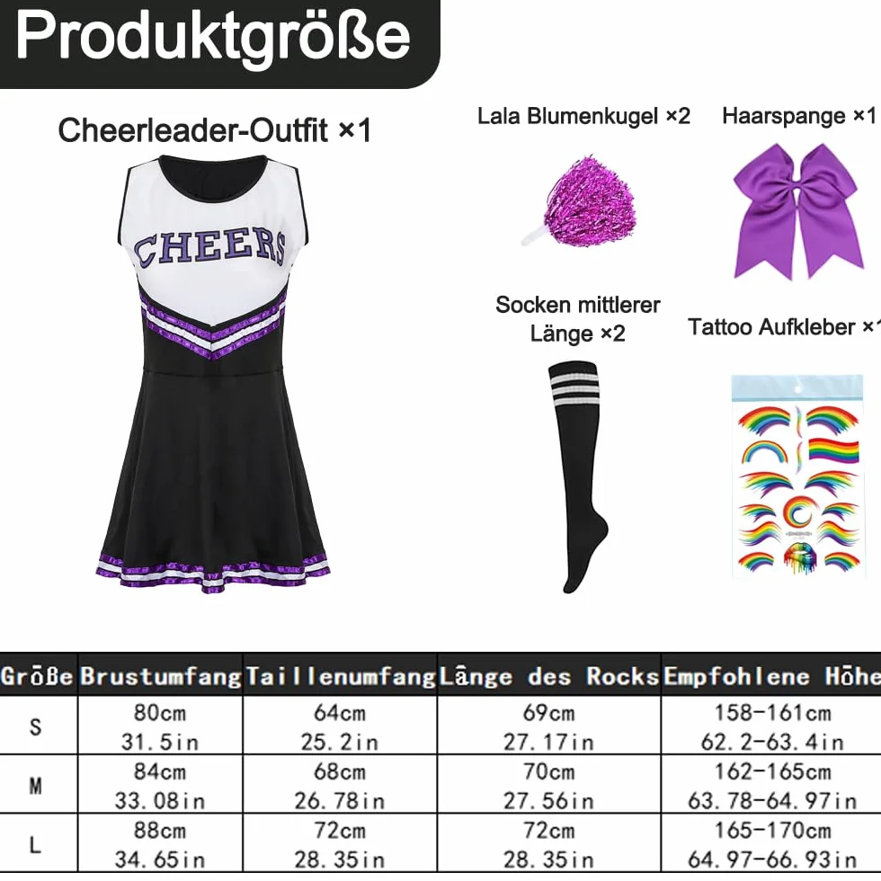 Costume de pom-pom girl pour femme adulte lycée carnaval Halloween