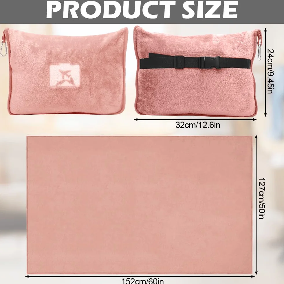 Couverture de Voyage 2 en 1 127 x 152 cm Douce et Chaude Ultra légère pour Avion Voiture Bureau (Rose Chair)