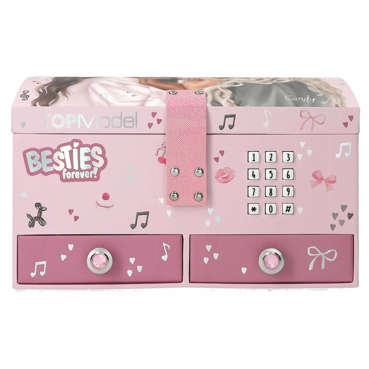 Depesche TOPModel My BFF Grande boîte à bijoux rose avec motif cœurs code son miroir
