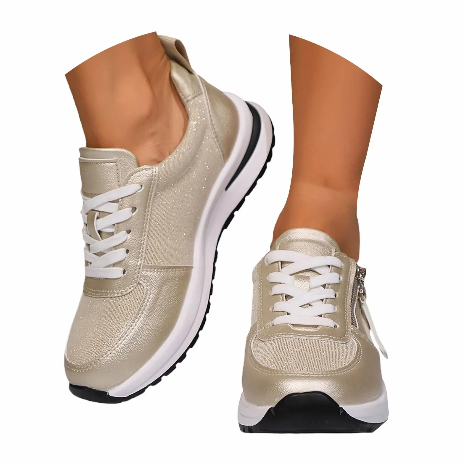 Chaussures de tennis femme baskets tendance maille respirante fermeture éclair compensée bout rond confortables