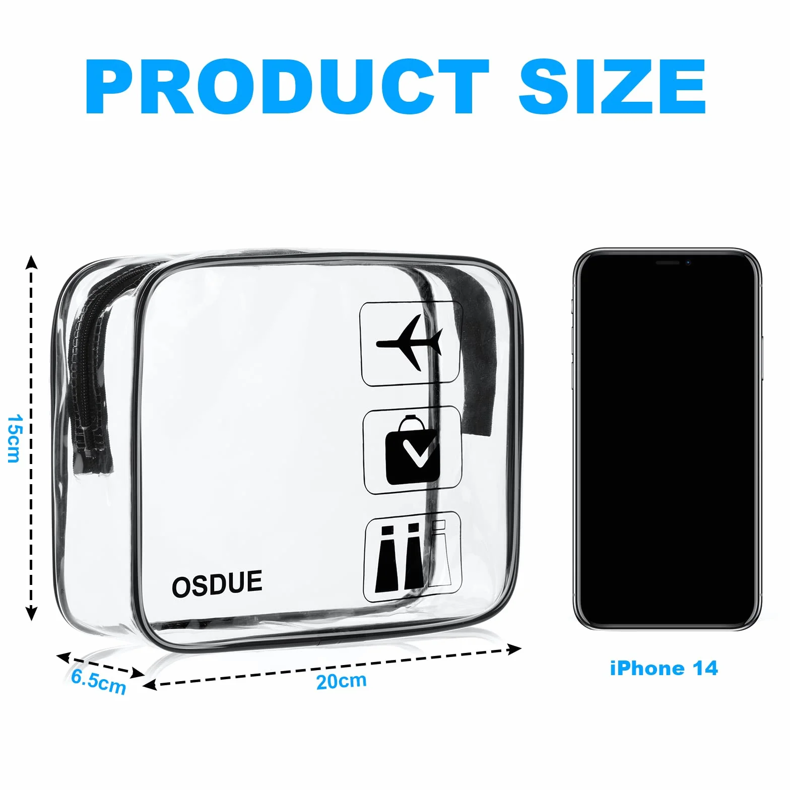 Trousse de Toilette Transparente PVC Étanche 2 Pièces Kit Voyage Avion Noir