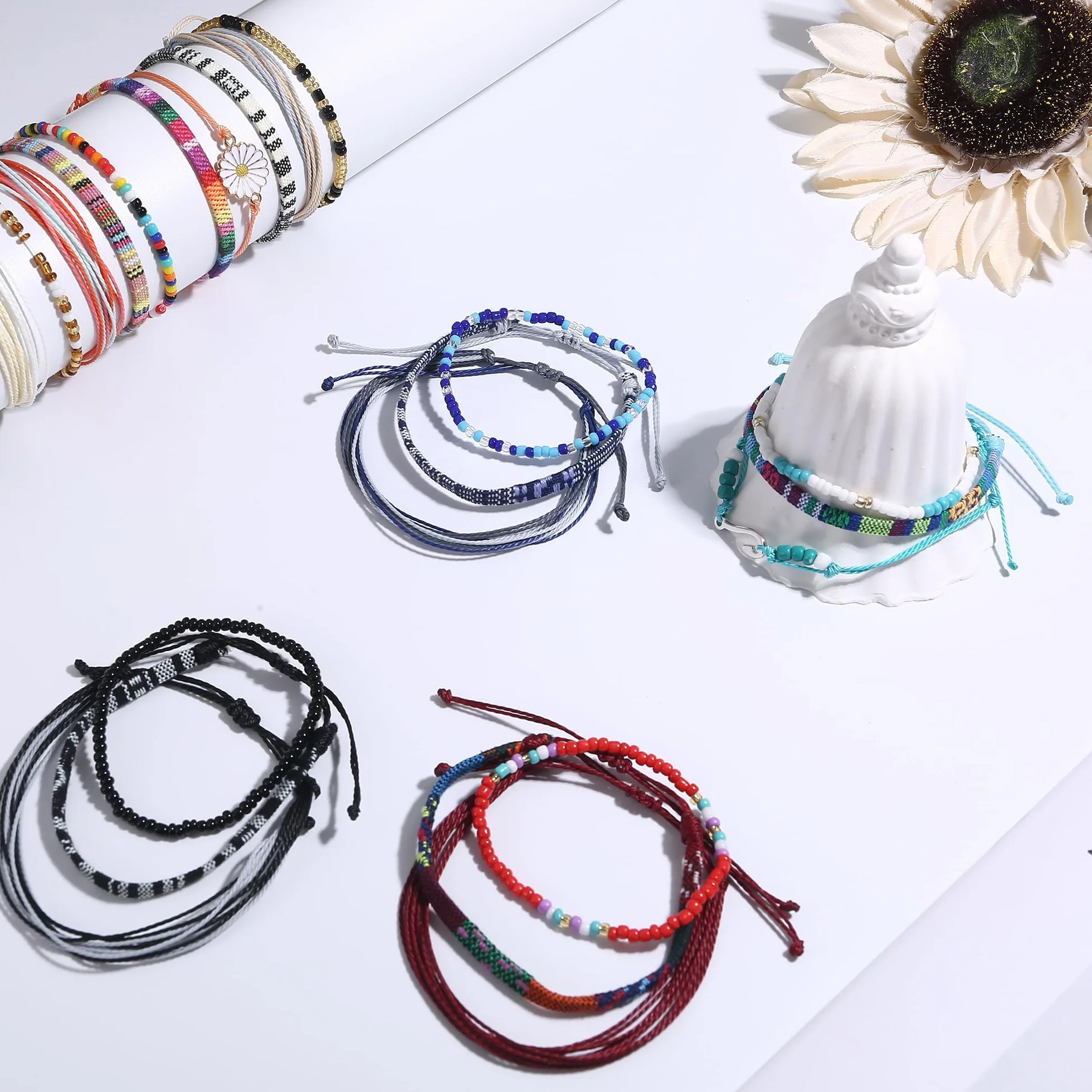Bracelet Bresilien pour Femme et Fille - Bracelet de Plage Surfeur Amitié Tissu Cordon Perles Boho