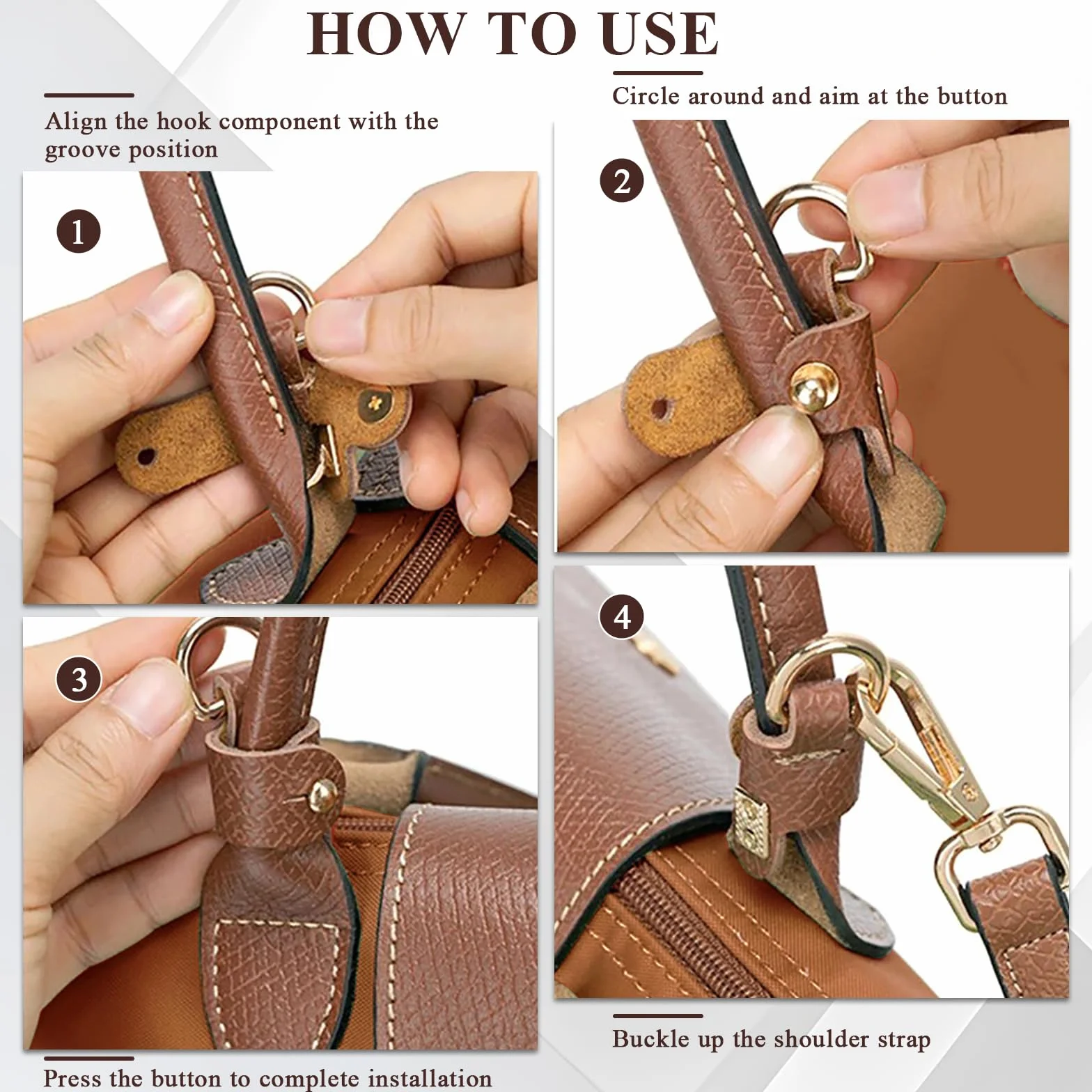 Bandoulière Longchamp Marron 12 mm 94-124 cm Sac Sangle avec Adaptateurs