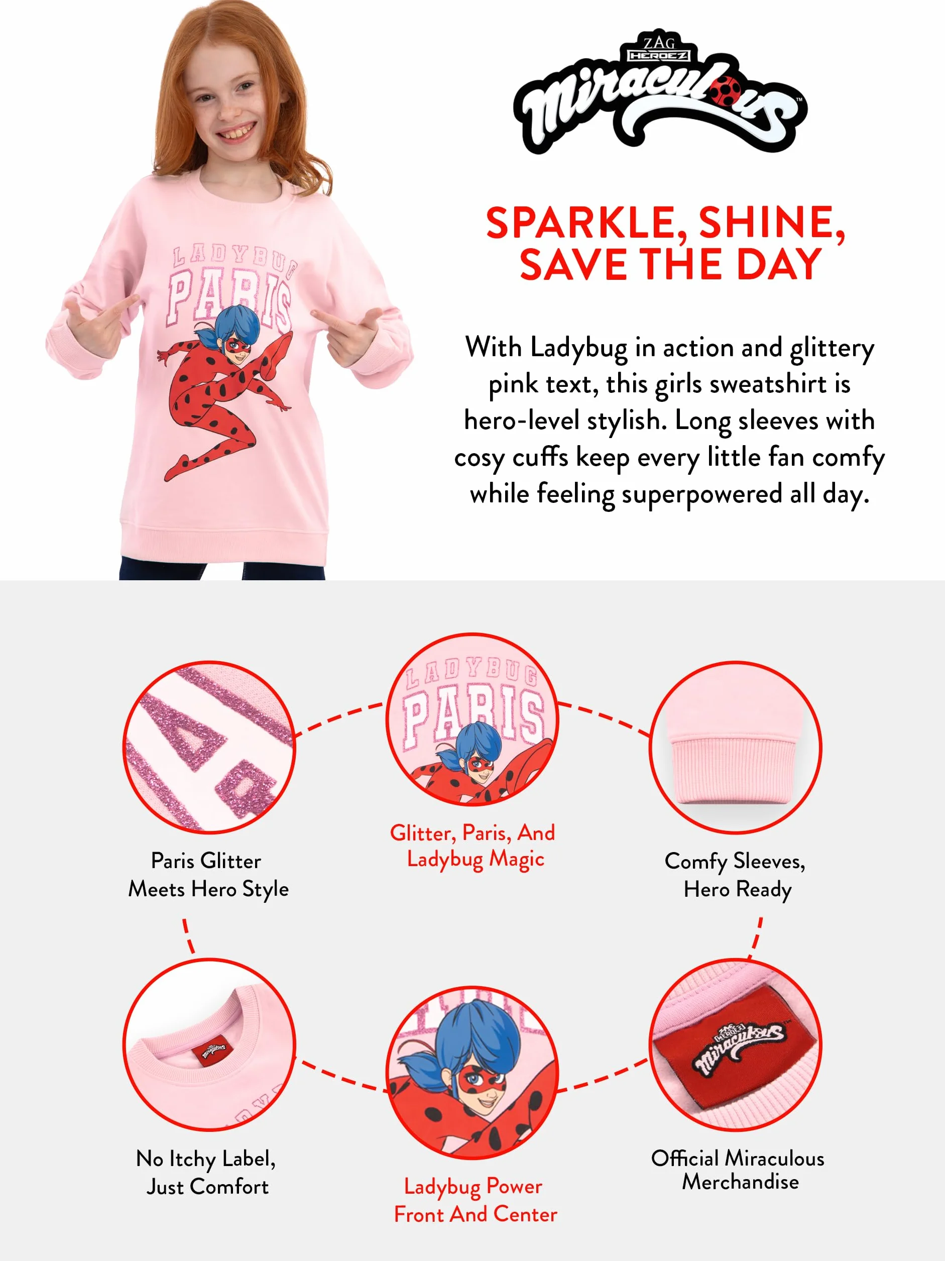 Miraculous Sweatshirt Fille, Pull Ladybug, Sweat Enfant Manches Longues
