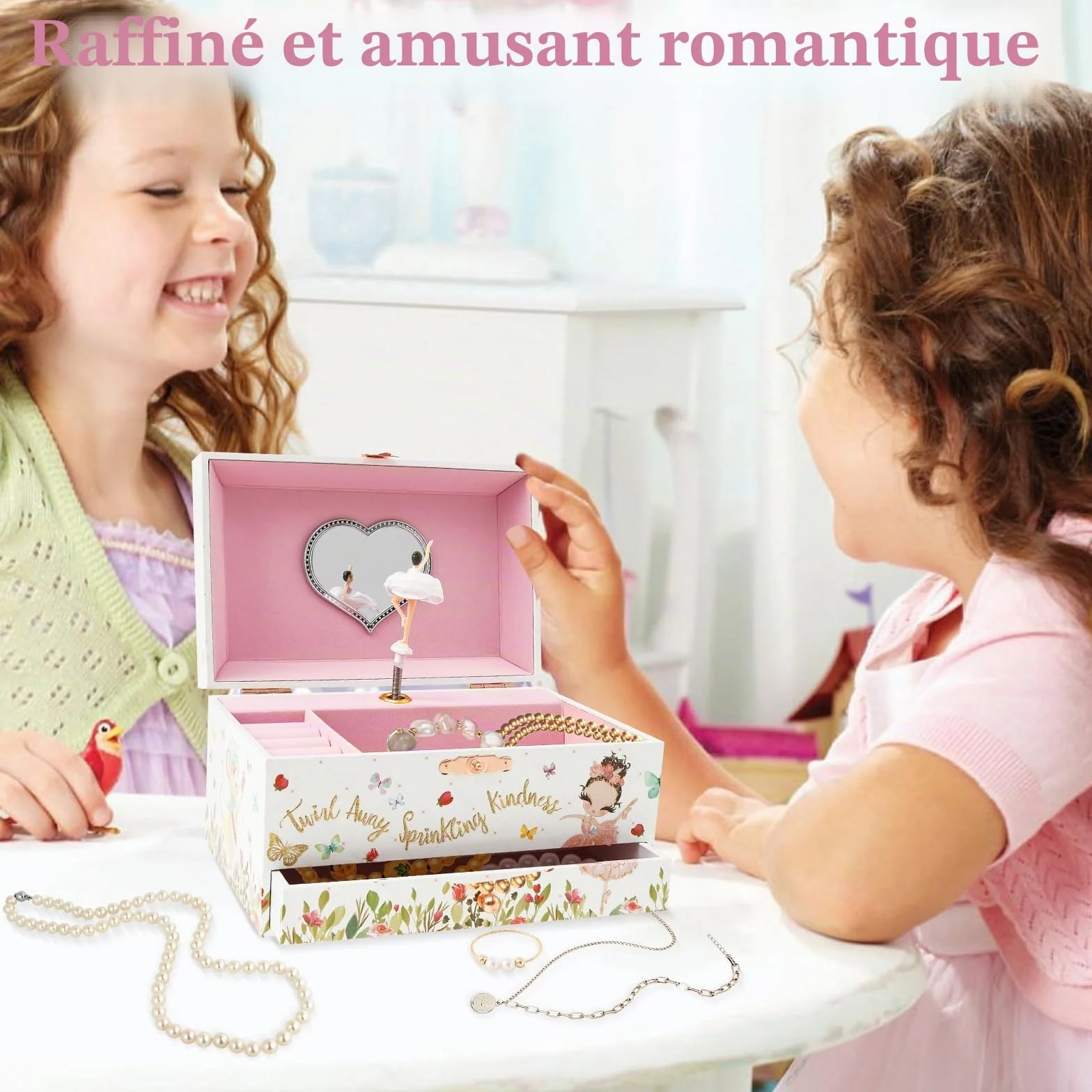 Boîte à bijoux musicale pour enfants petite princesse tournante 17,8 x 11,2 x 9,7 cm