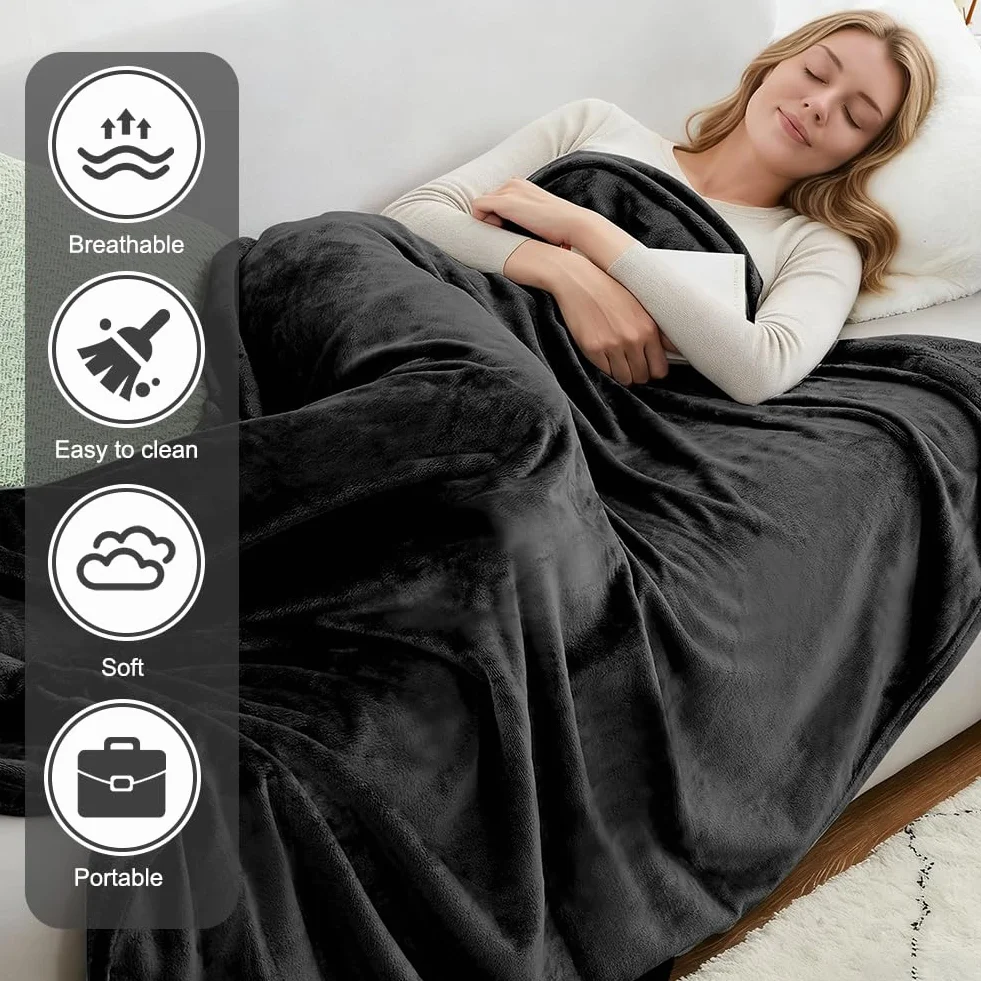 Couverture de voyage douce et chaude 2 en 1 152 x 127 cm Noir pour avion voiture