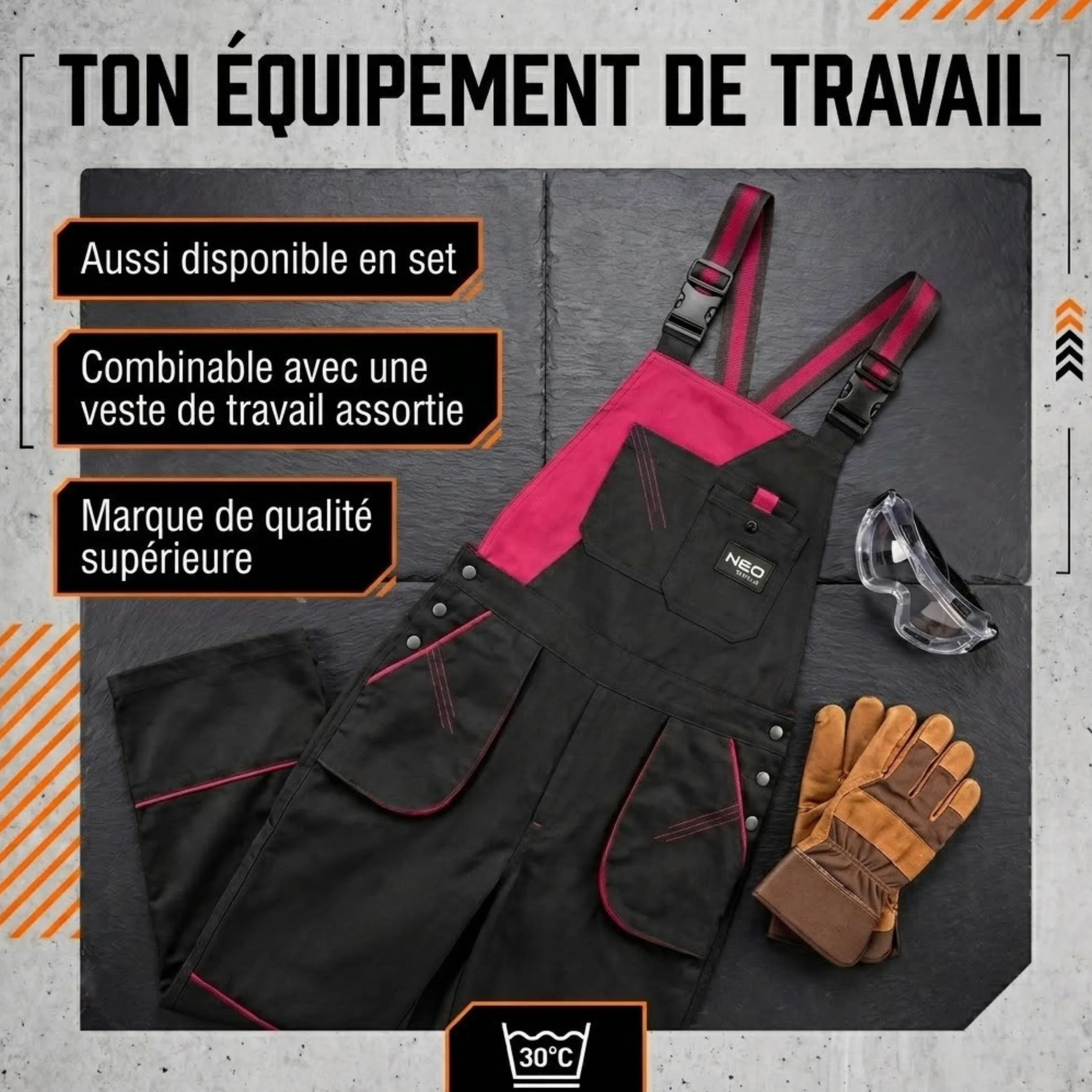 NEO TOOLS Salopette de travail pour femme Line Taille S à XXL Tissu en coton polyester Bretelles élastiques Poches ISO 13688:2014