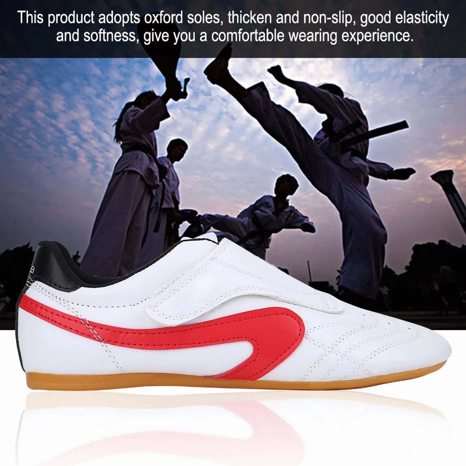 Chaussures de Taekwondo Unisexe Respirant Boxe Kung Fu Tai Chi Sport Légères pour Enfants Adultes 35 Blanc Rouge