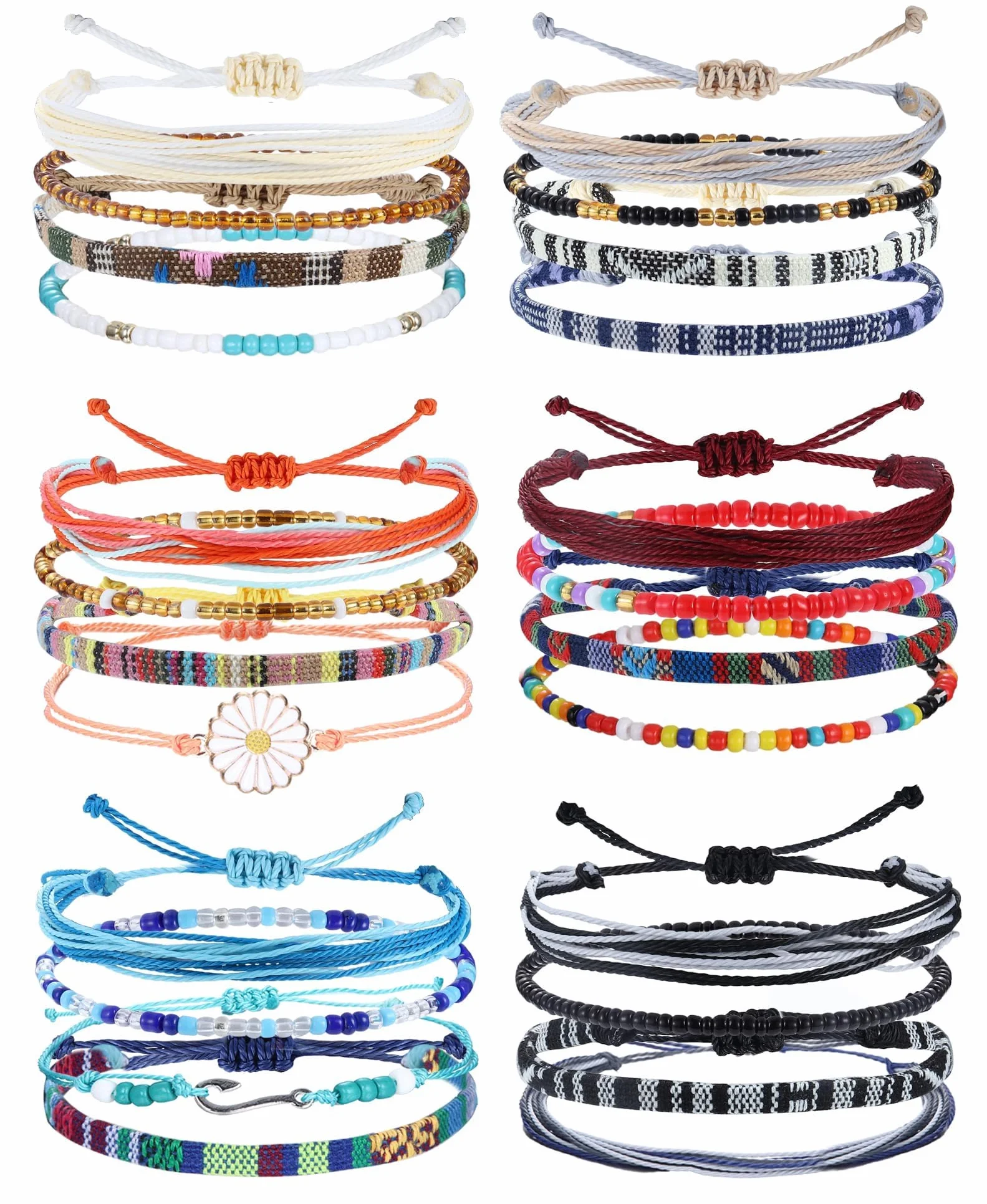 Bracelet Bresilien pour Femme et Fille - Bracelet de Plage Surfeur Amitié Tissu Cordon Perles Boho