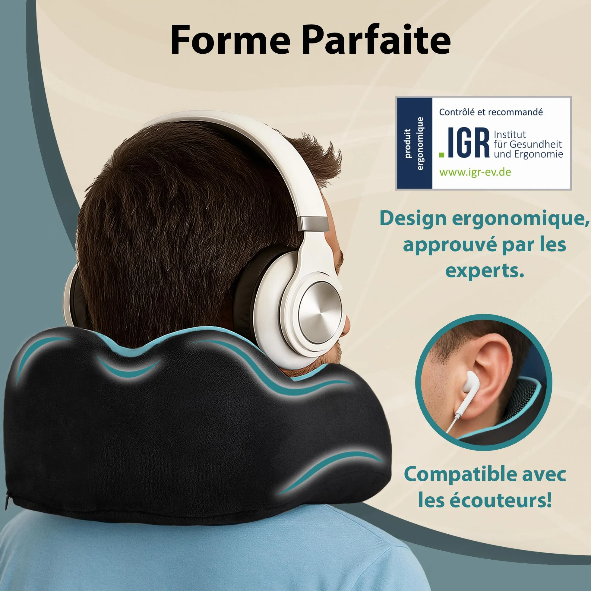 FLOWZOOM Oreiller de Voyage en Mousse à Mémoire de Forme pour Avion et Voiture, Coussin Réglable Soutien 360°, Housse Lavable, Noir
